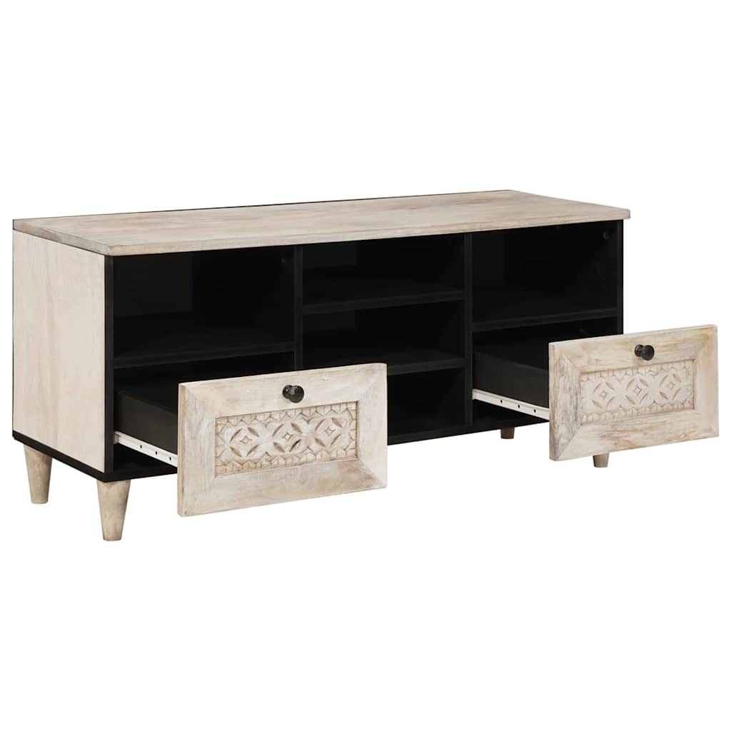 TV-Schränk mit Regal Weiß 100 x 33 x 46 cm massives Mangoholz