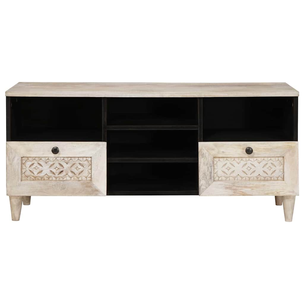TV-Schränk mit Regal Weiß 100 x 33 x 46 cm massives Mangoholz