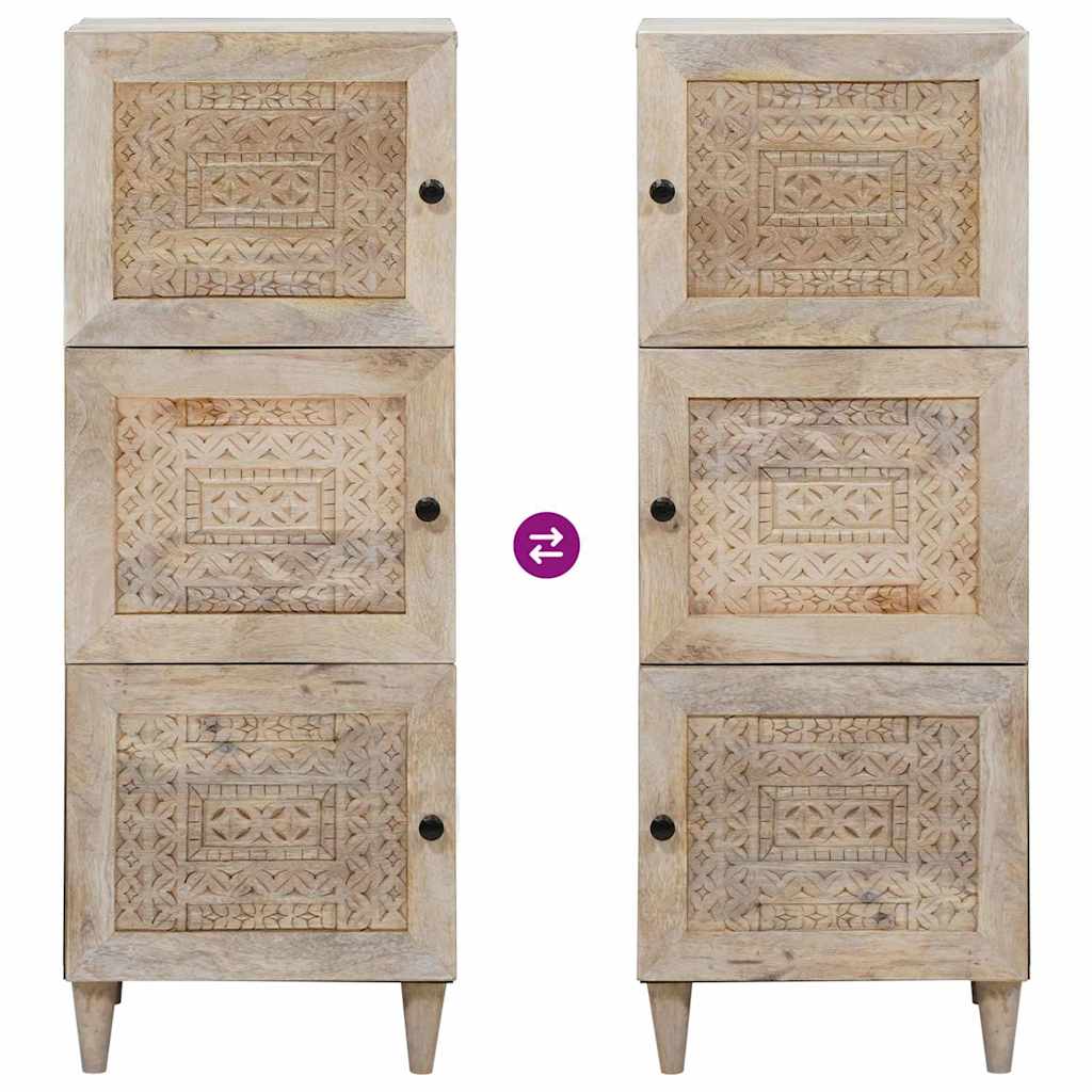 Hochboard mit Regal Weiß 40 x 33 x 110 cm massives Mangoholz