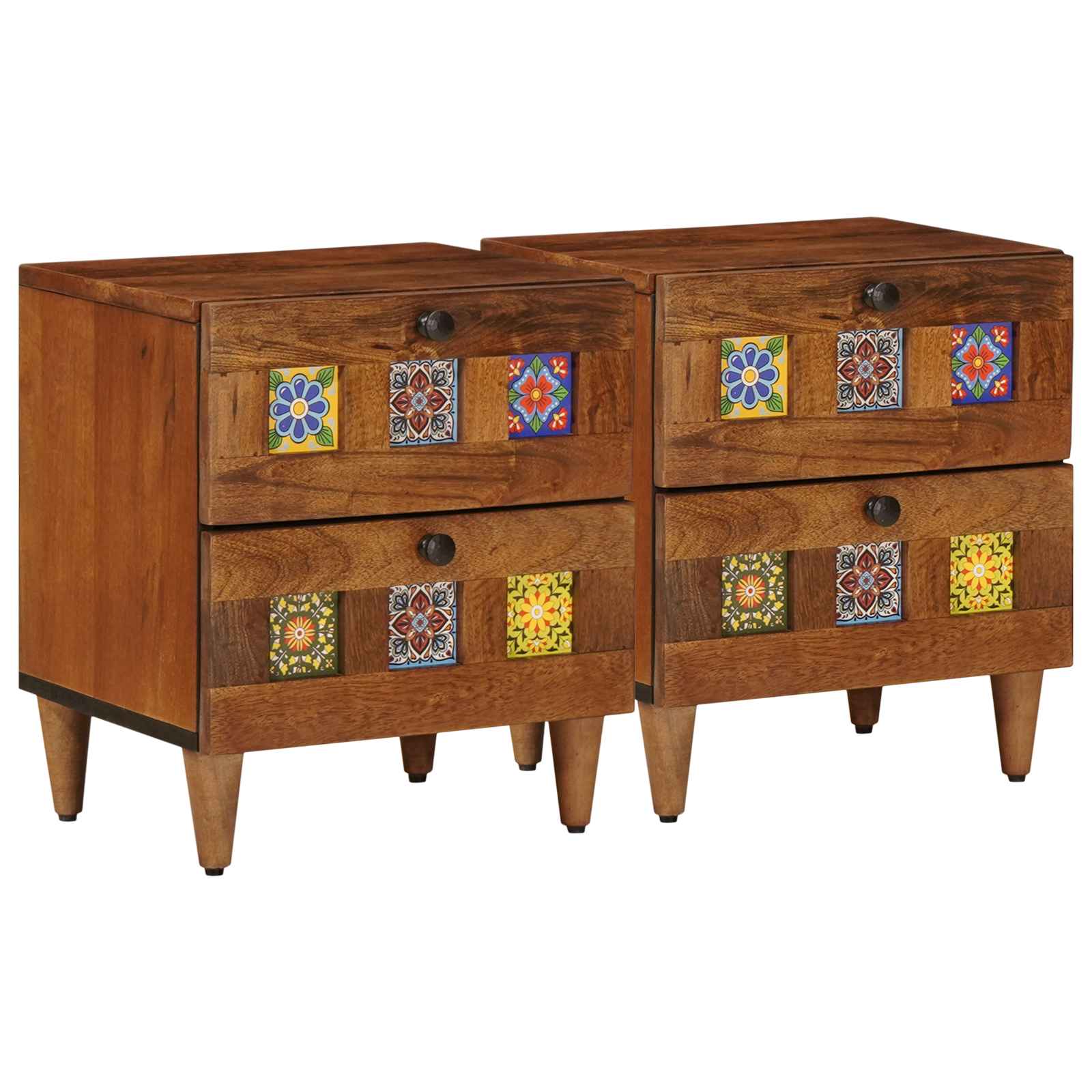 Nachttisch 2 stk. Braun 40 x 33 x 46 cm Massivholz Mango