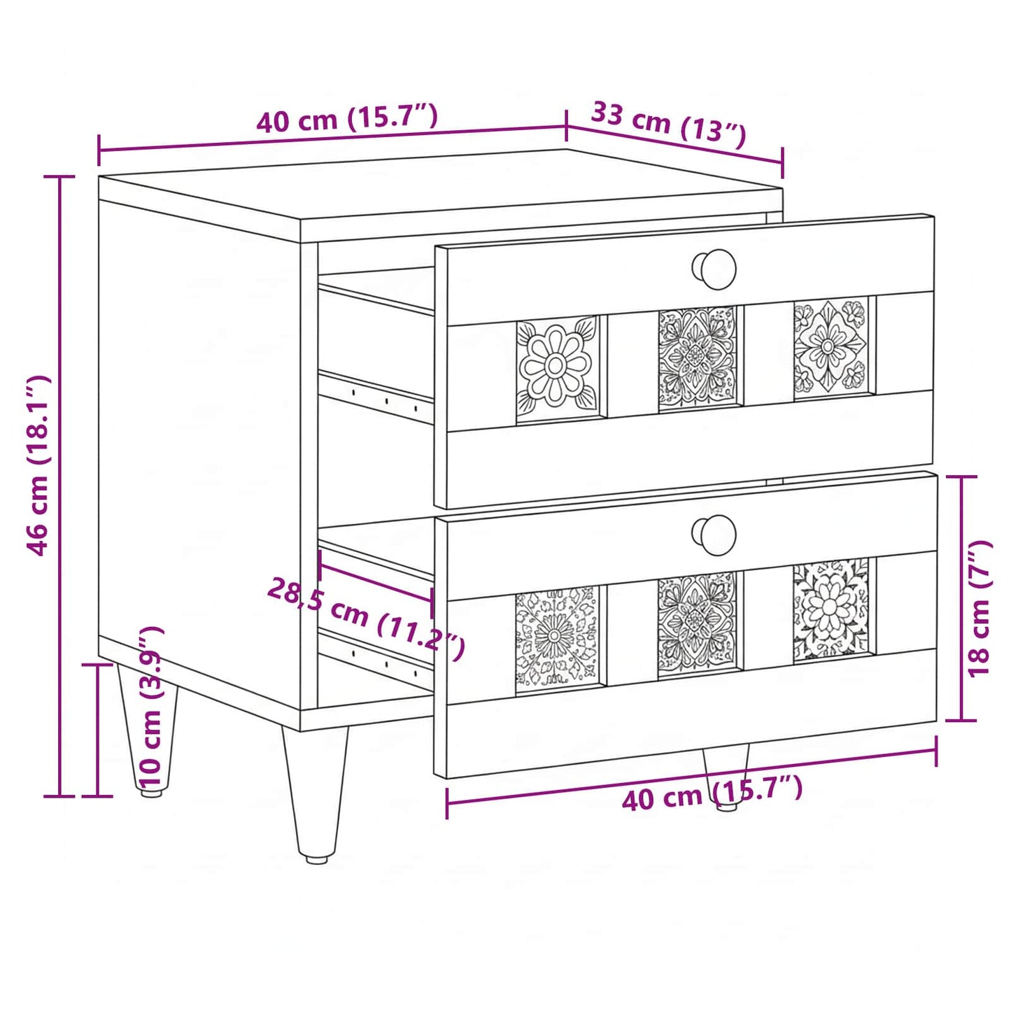 Nachttisch 2 stk. Braun 40 x 33 x 46 cm Massivholz Mango