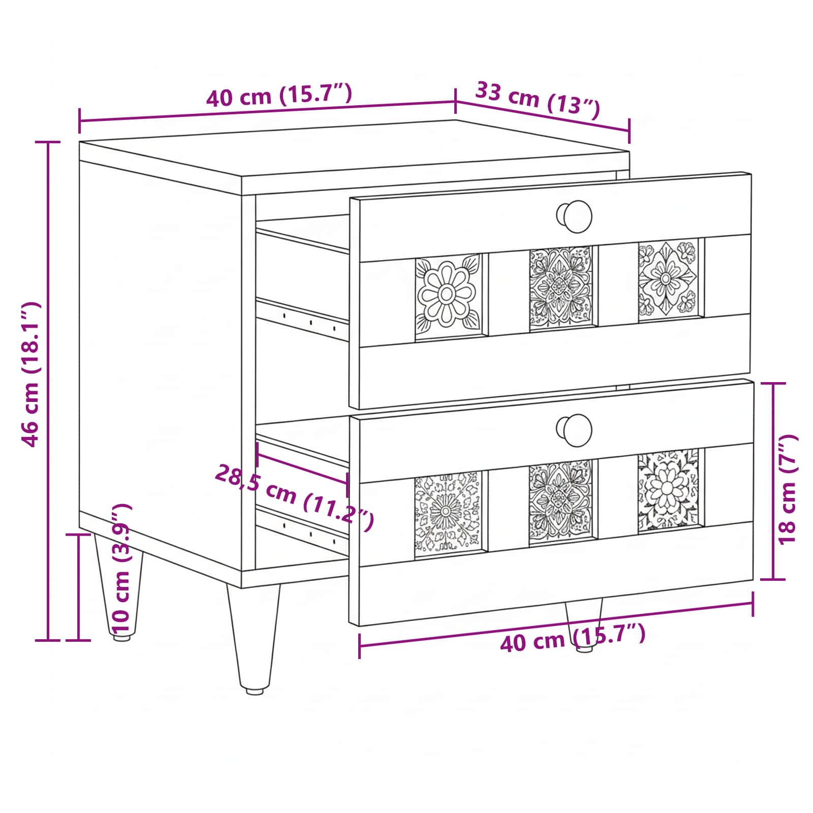 Nachttisch 2 stk. Braun 40 x 33 x 46 cm Massivholz Mango