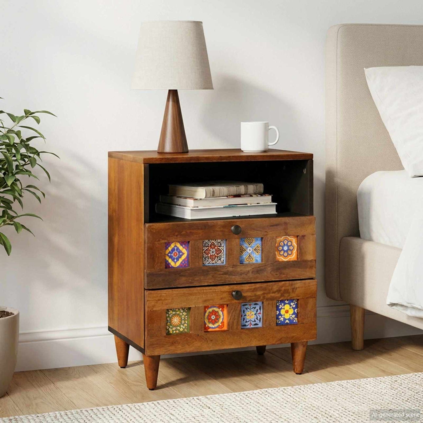 Nachttisch Braun 50 x 33 x 62 cm Massivholz Mango