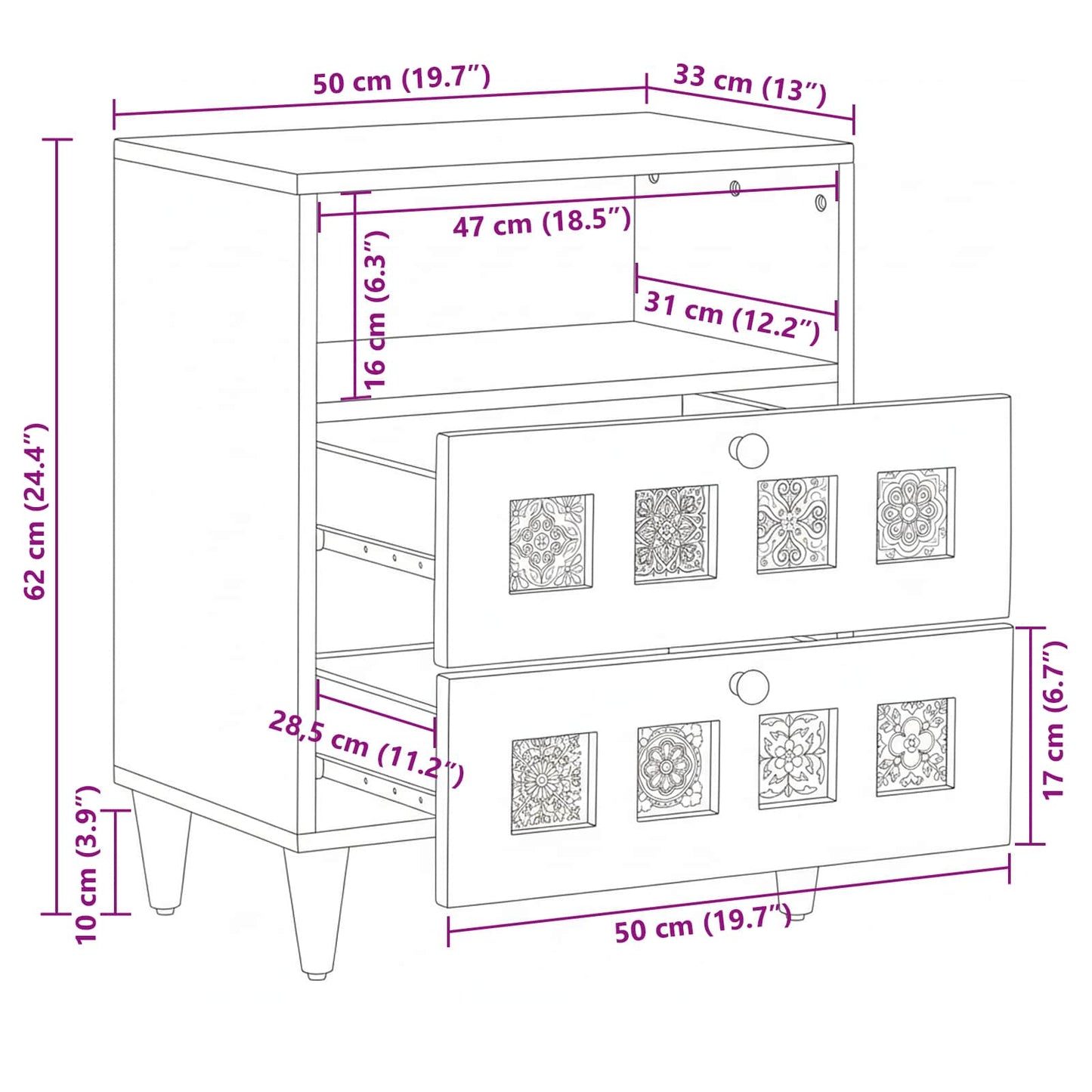 Nachttisch Braun 50 x 33 x 62 cm Massivholz Mango