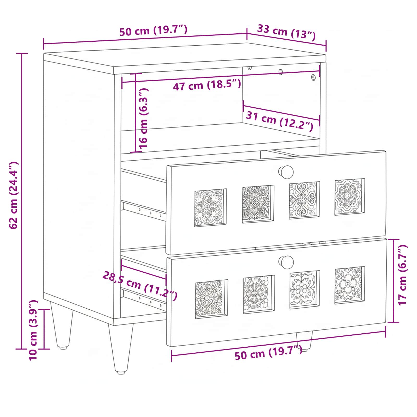 Nachttisch Braun 50 x 33 x 62 cm Massivholz Mango