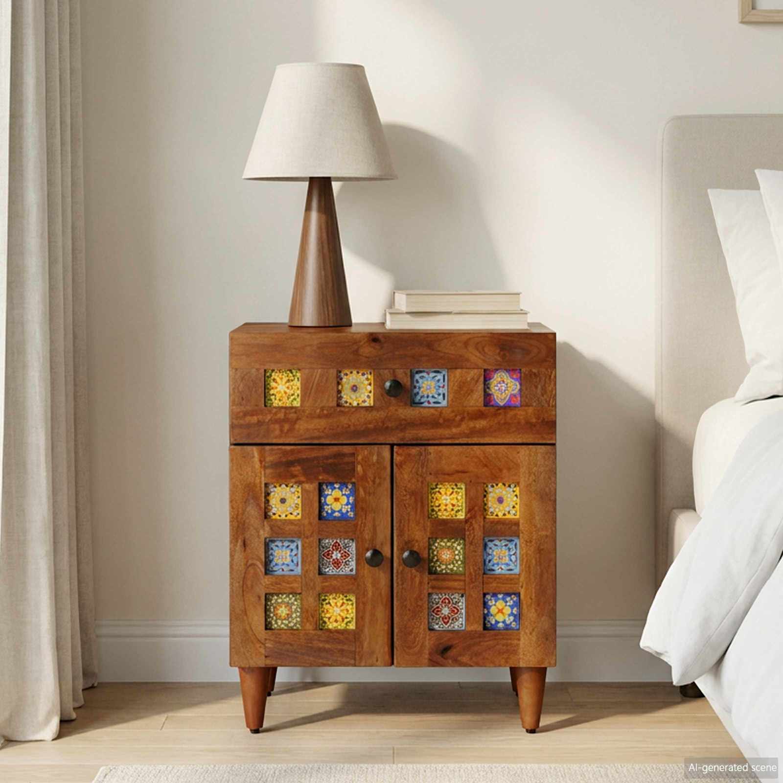 Nachttisch Braun 50 x 33 x 60 cm Massivholz Mango