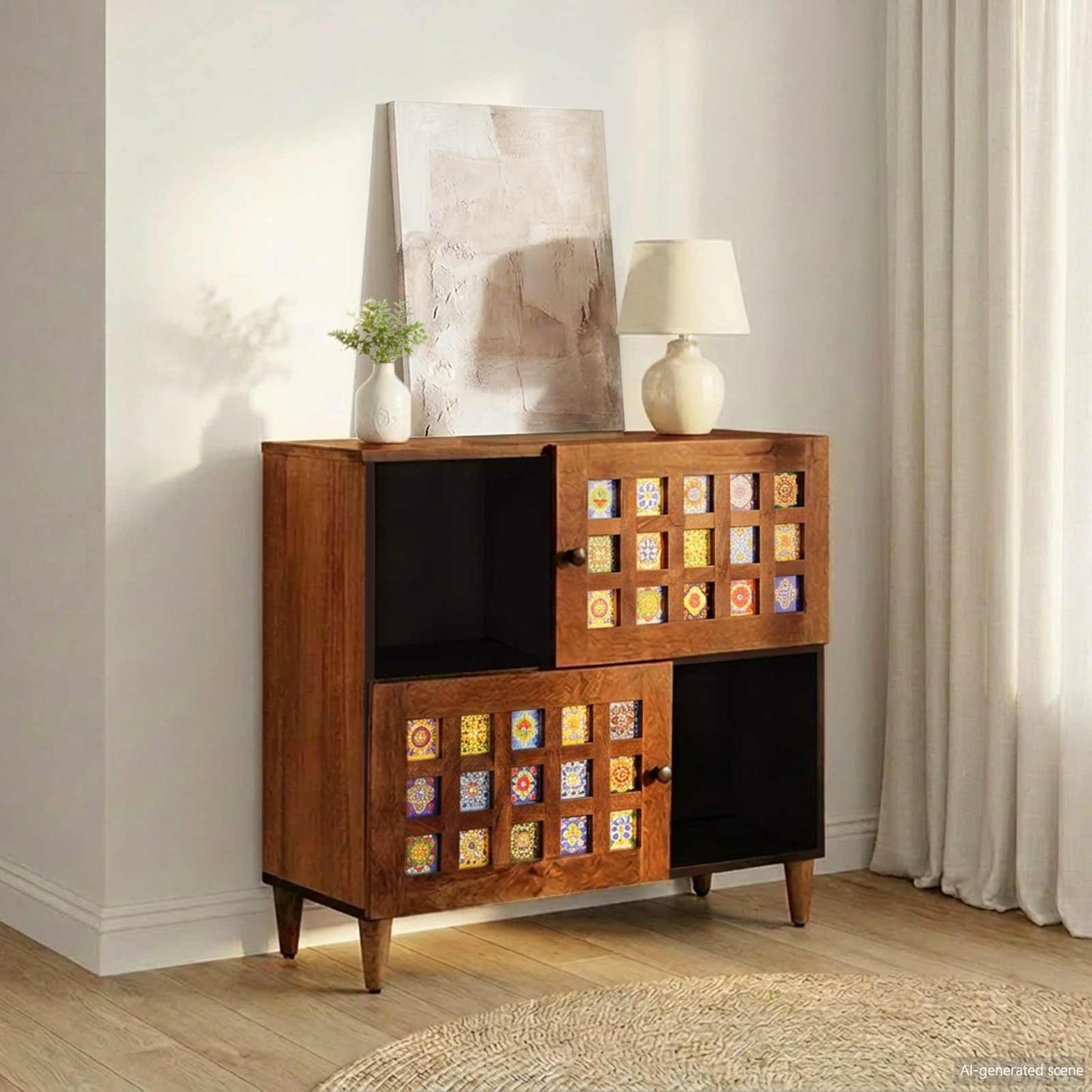 Sideboard mit Speicher Walnuss 80 x 33 x 75 cm Massivholz Mango