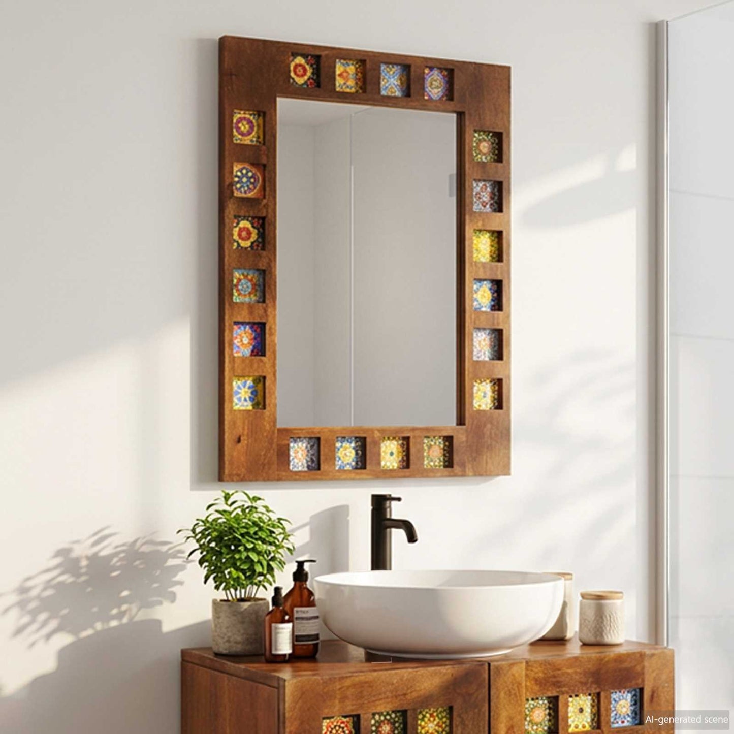 Badezimmer Spiegel Walnuss 50 x 70 x 2,5 cm Massivholz Mango