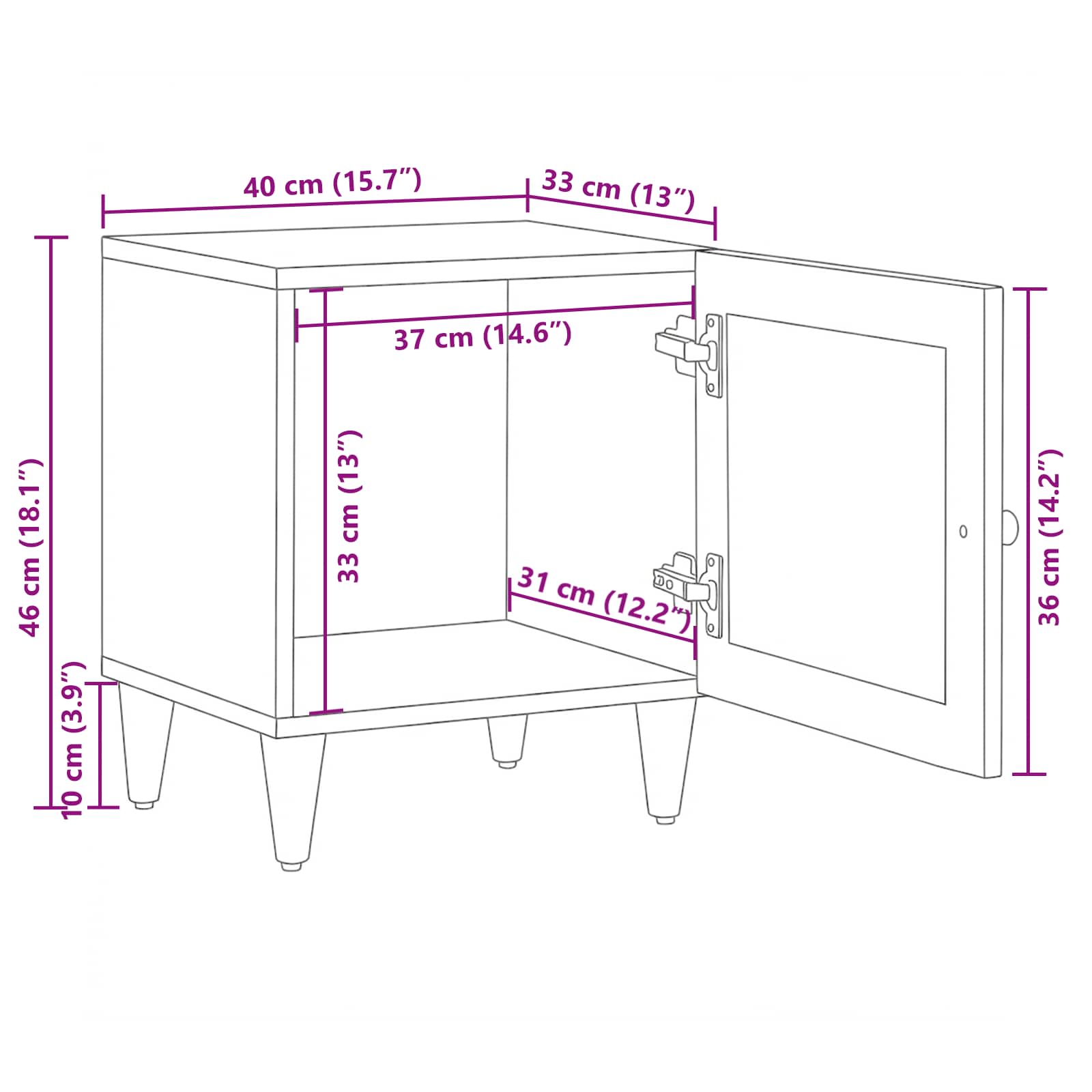 Nachttisch Natur 40 x 33,5 x 46 cm Massivholz Mango