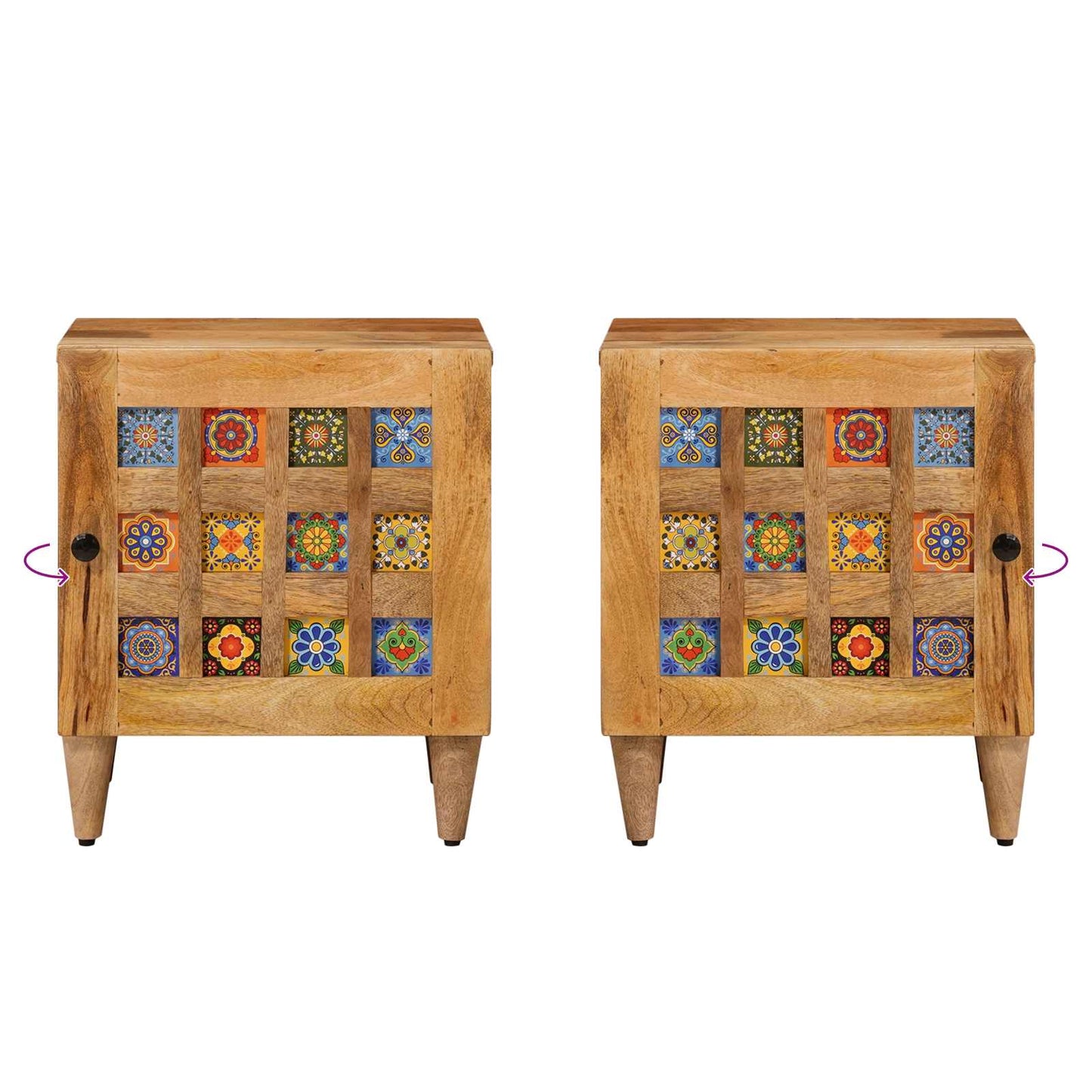 Nachttisch 2 stk. Natur 40 x 33 x 46 cm Massivholz Mango