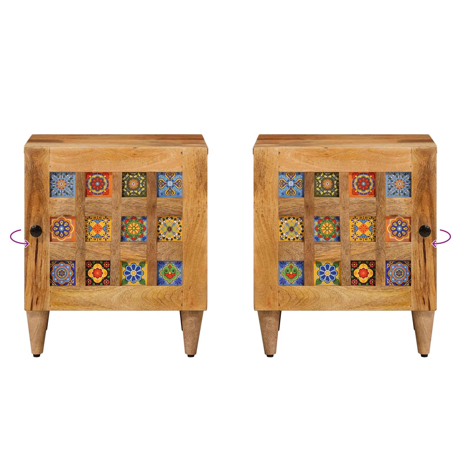 Nachttisch 2 stk. Natur 40 x 33 x 46 cm Massivholz Mango