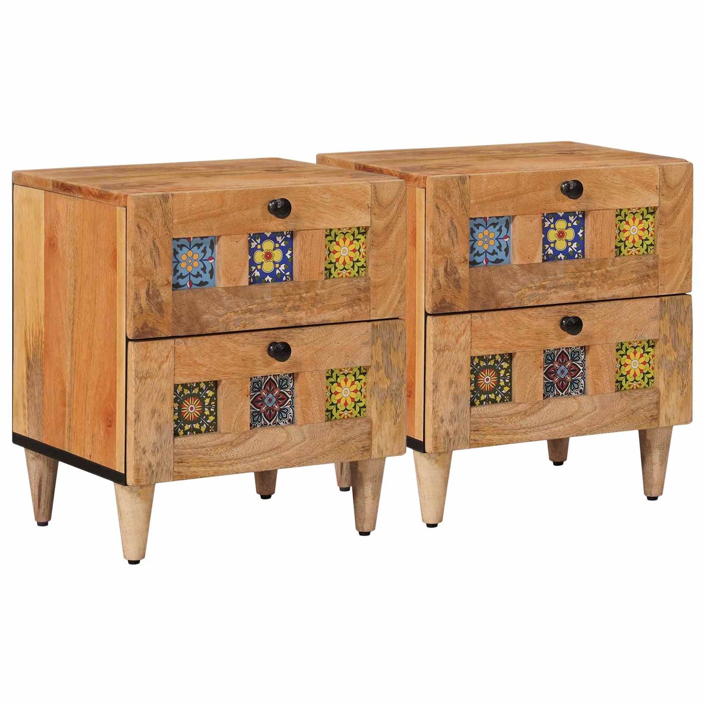 Nachttisch 2 stk. Natur 40 x 33 x 46 cm Massivholz Mango
