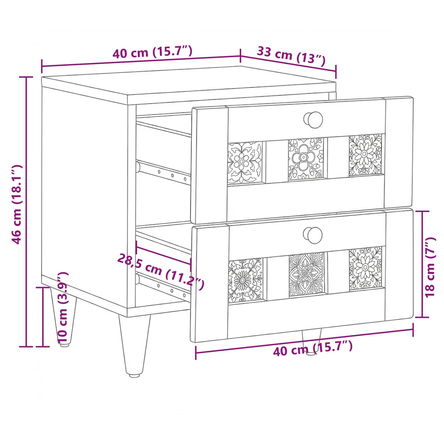 Nachttisch 2 stk. Natur 40 x 33 x 46 cm Massivholz Mango