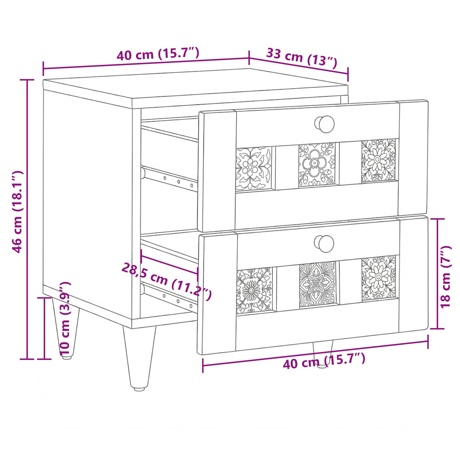 Nachttisch 2 stk. Natur 40 x 33 x 46 cm Massivholz Mango