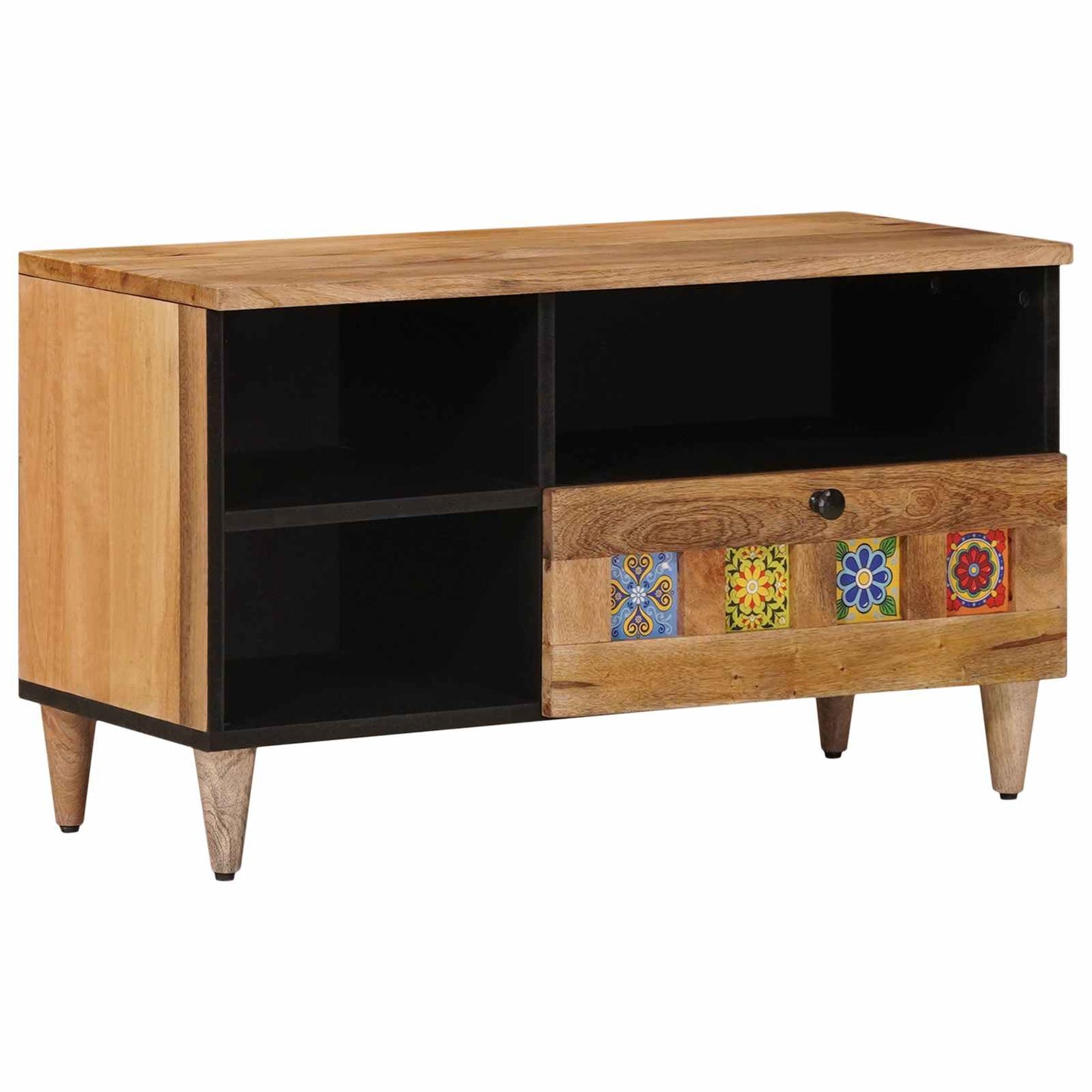 TV-Schränk mit Regal Natur 80 x 33 x 46 cm Massivholz Mango