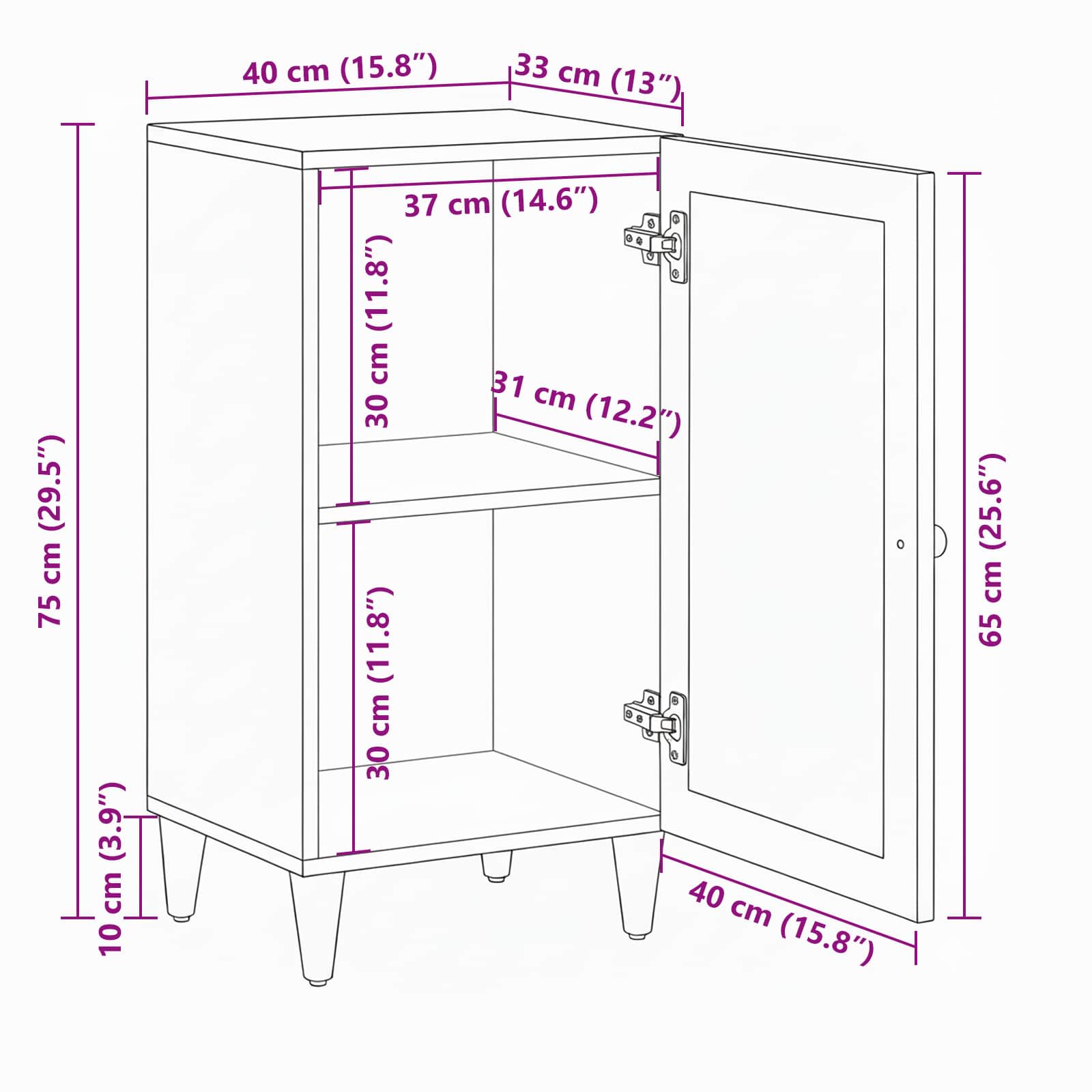 Sideboard mit Speicher Natur 40 x 33 x 75 cm Massivholz Mango