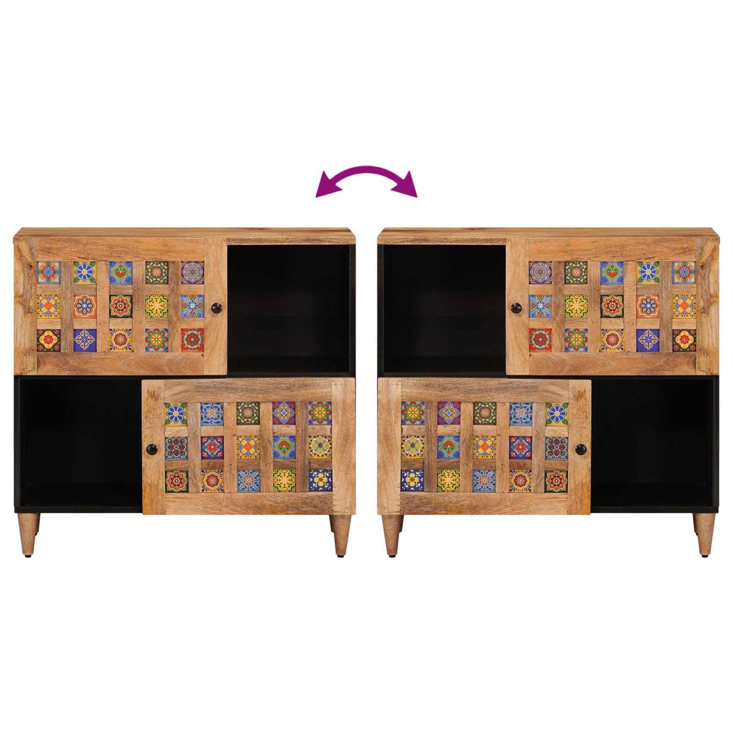 Sideboard mit Speicher Natur 80 x 33 x 75 cm Massivholz Mango