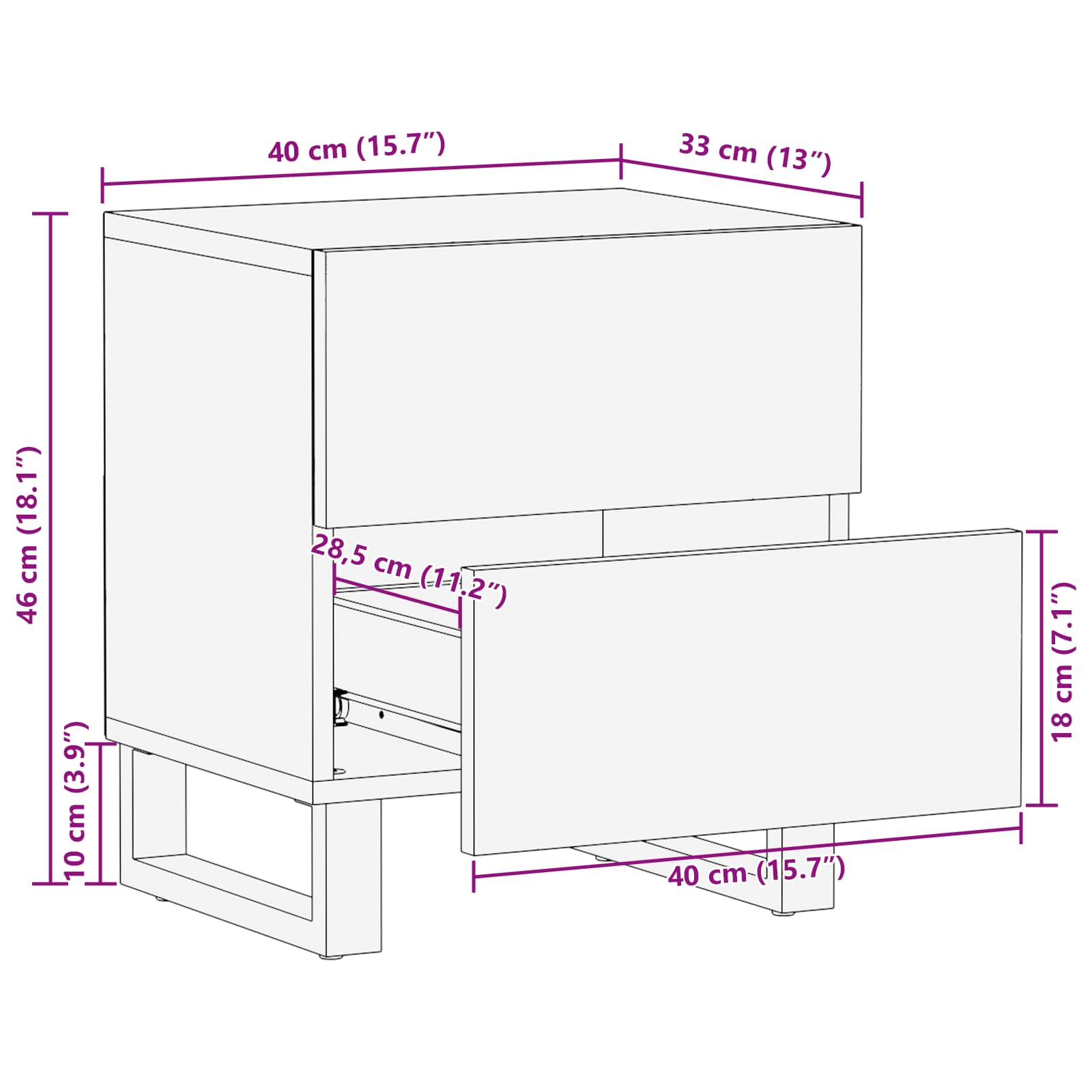 Nachttisch 2 stk. Braun 40 x 33 x 46 cm Massivholz Mango