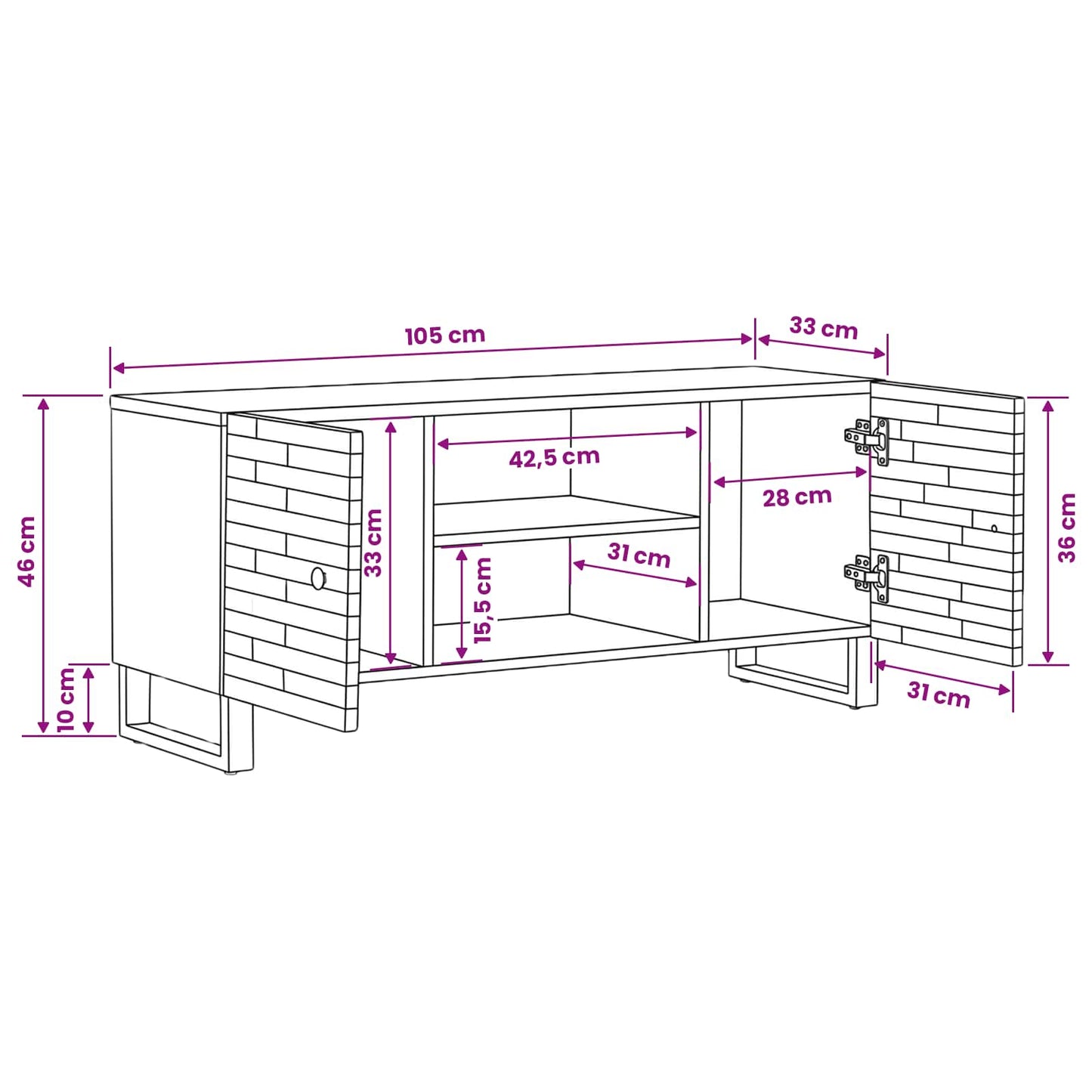 TV-Schränk mit Speicher Braun 105 x 33 x 46 cm Massivholz Mango