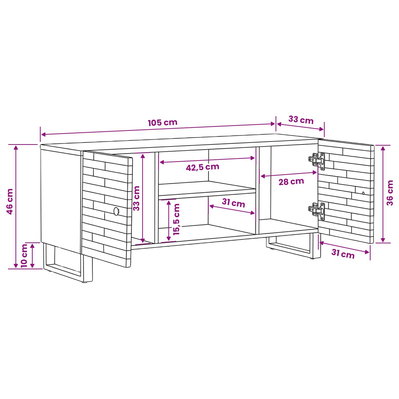 TV-Schränk mit Speicher Braun 105 x 33 x 46 cm Massivholz Mango