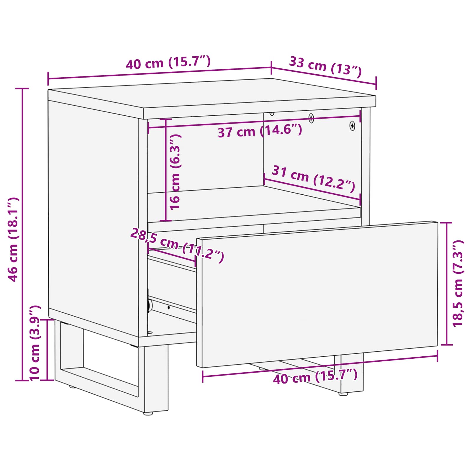 Bettkasten Braun 40 x 33 x 46 cm Massivholz Mango