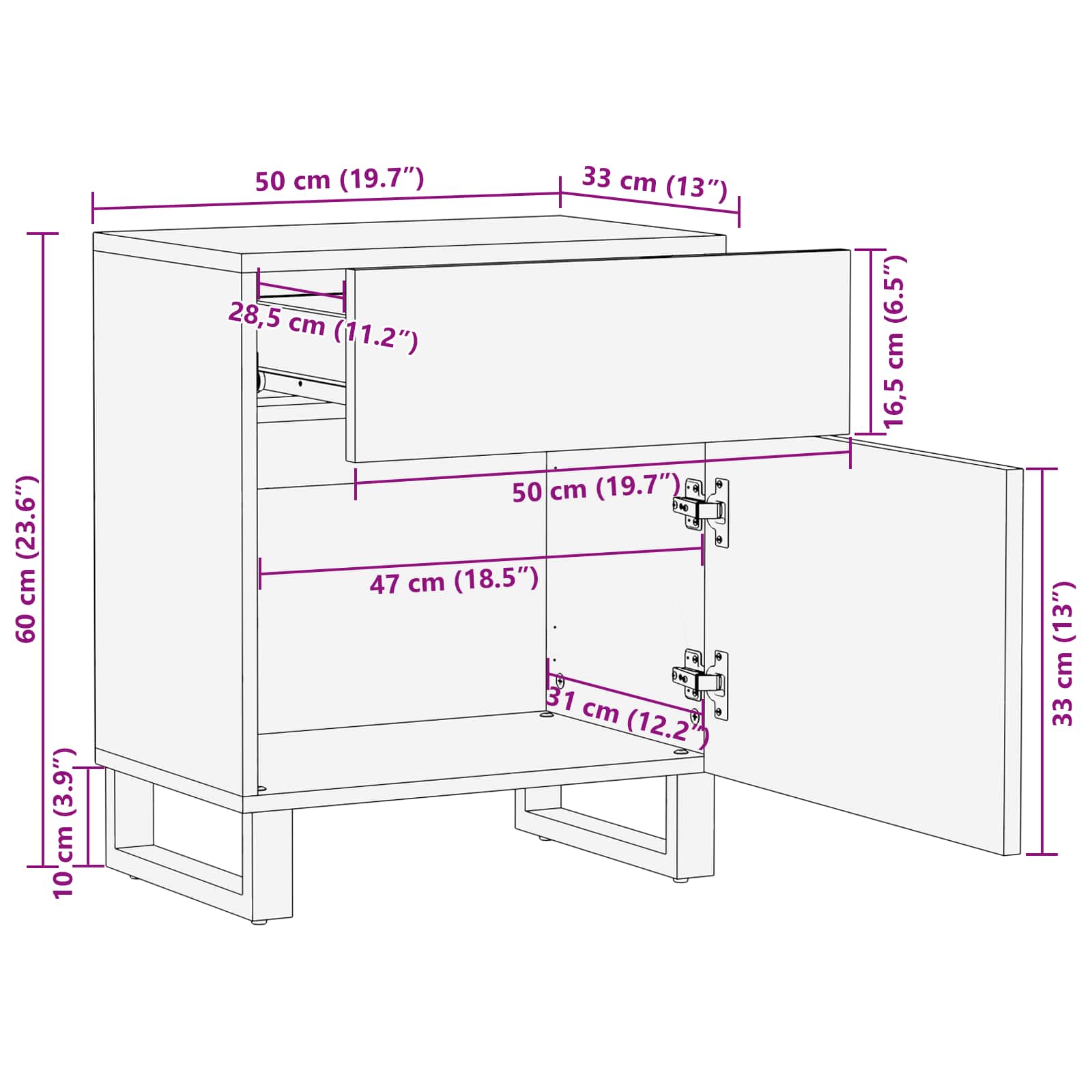 Bettkasten Braun 50 x 33 x 60 cm Massivholz Mango