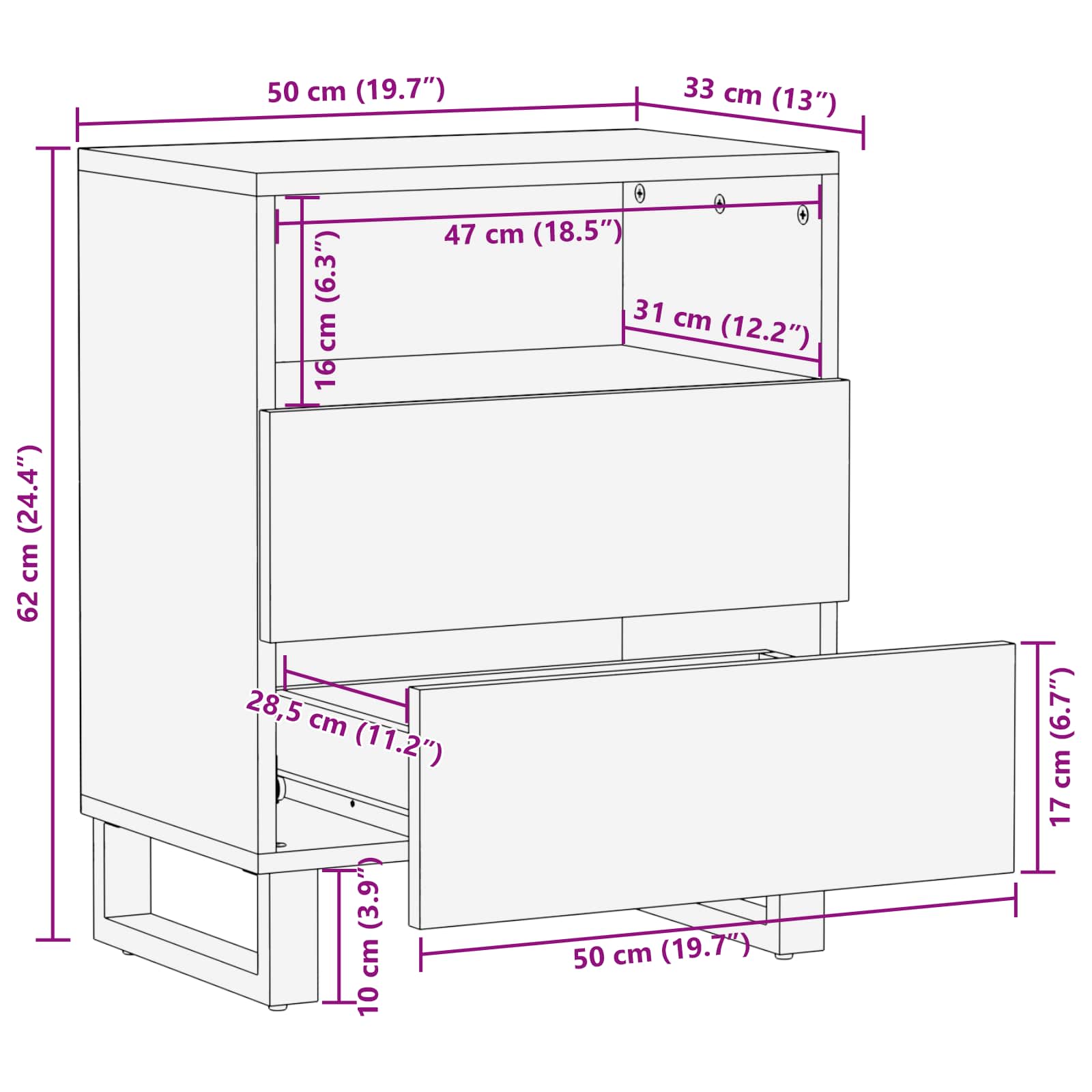 Bettkasten Braun 50 x 33 x 62 cm Massivholz Mango