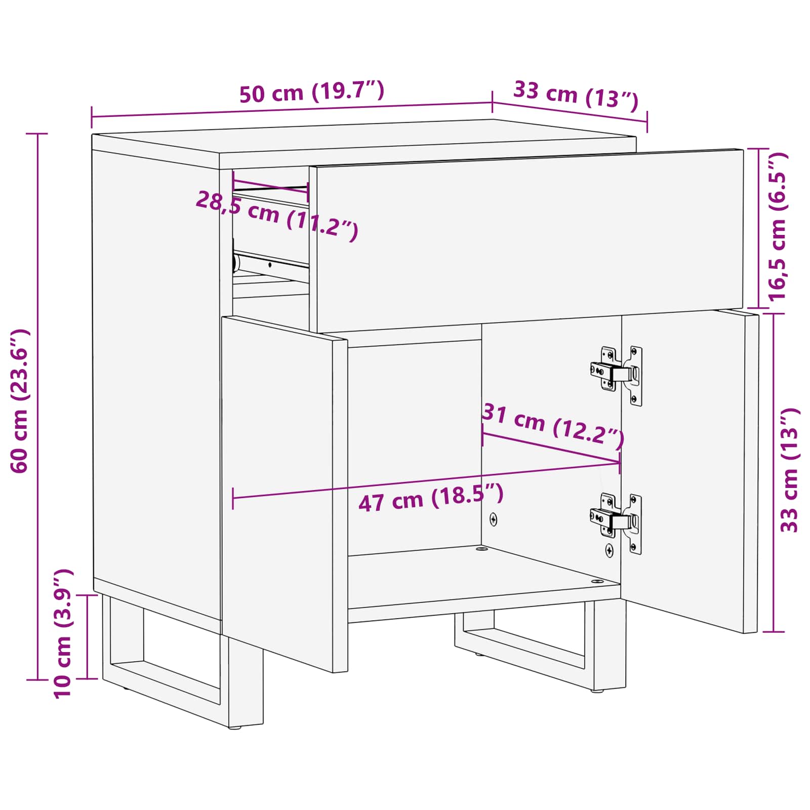 Bettkasten Braun 50 x 33 x 60 cm Massivholz Mango