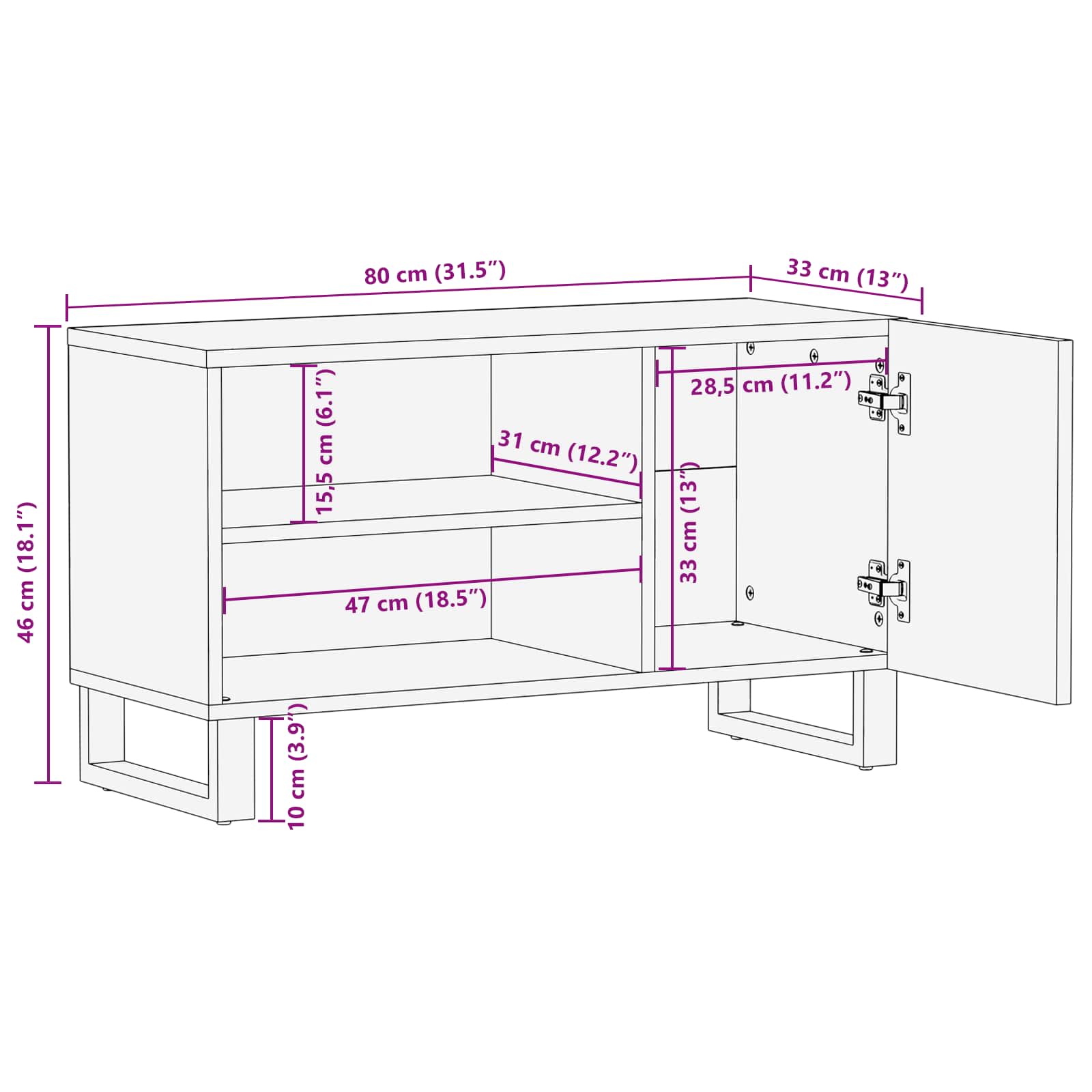 TV-Schränk mit Regal Braun 80 x 33 x 46 cm Massivholz Mango