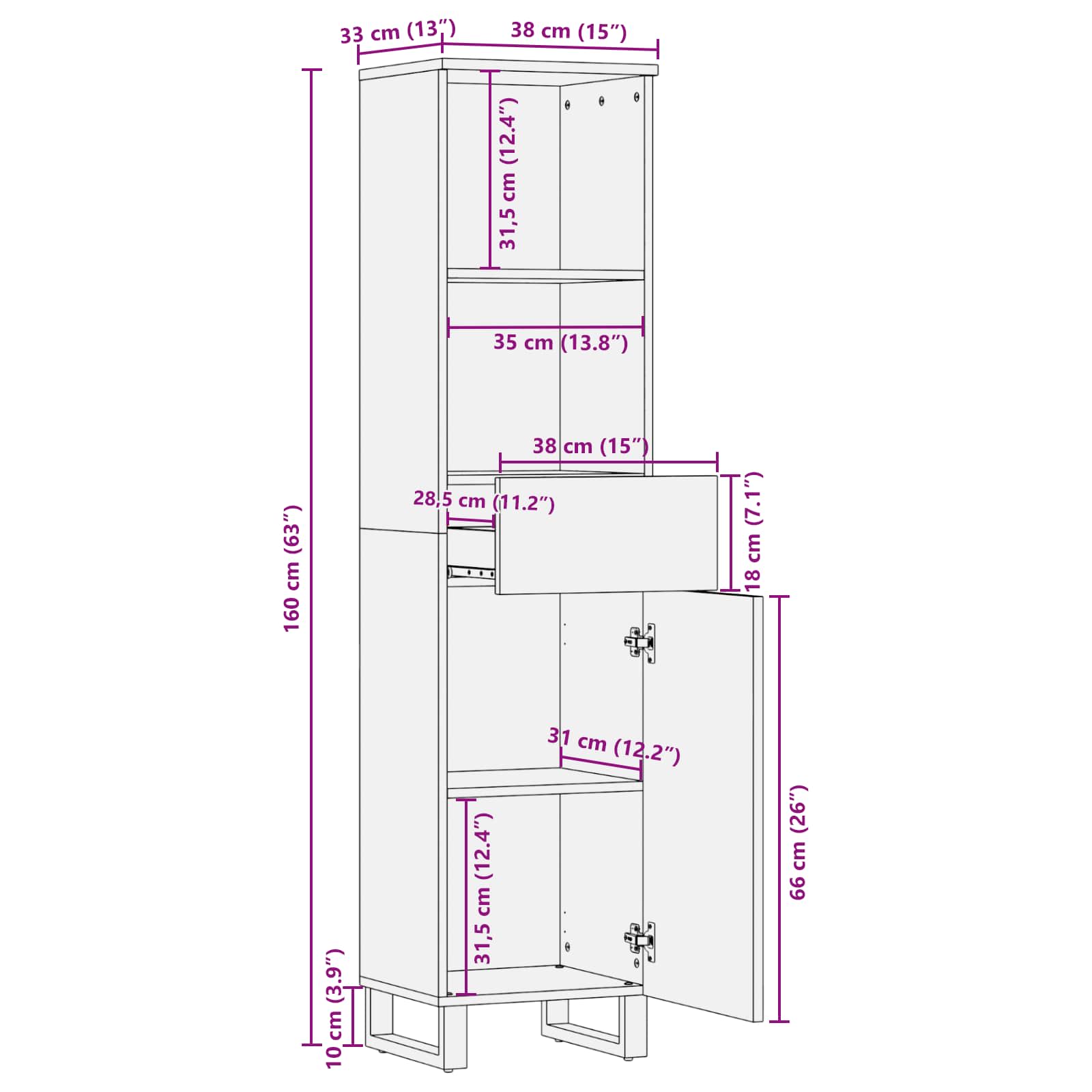 Badezimmerschrank Artisan-Eiche 38 x 33 x 160 cm