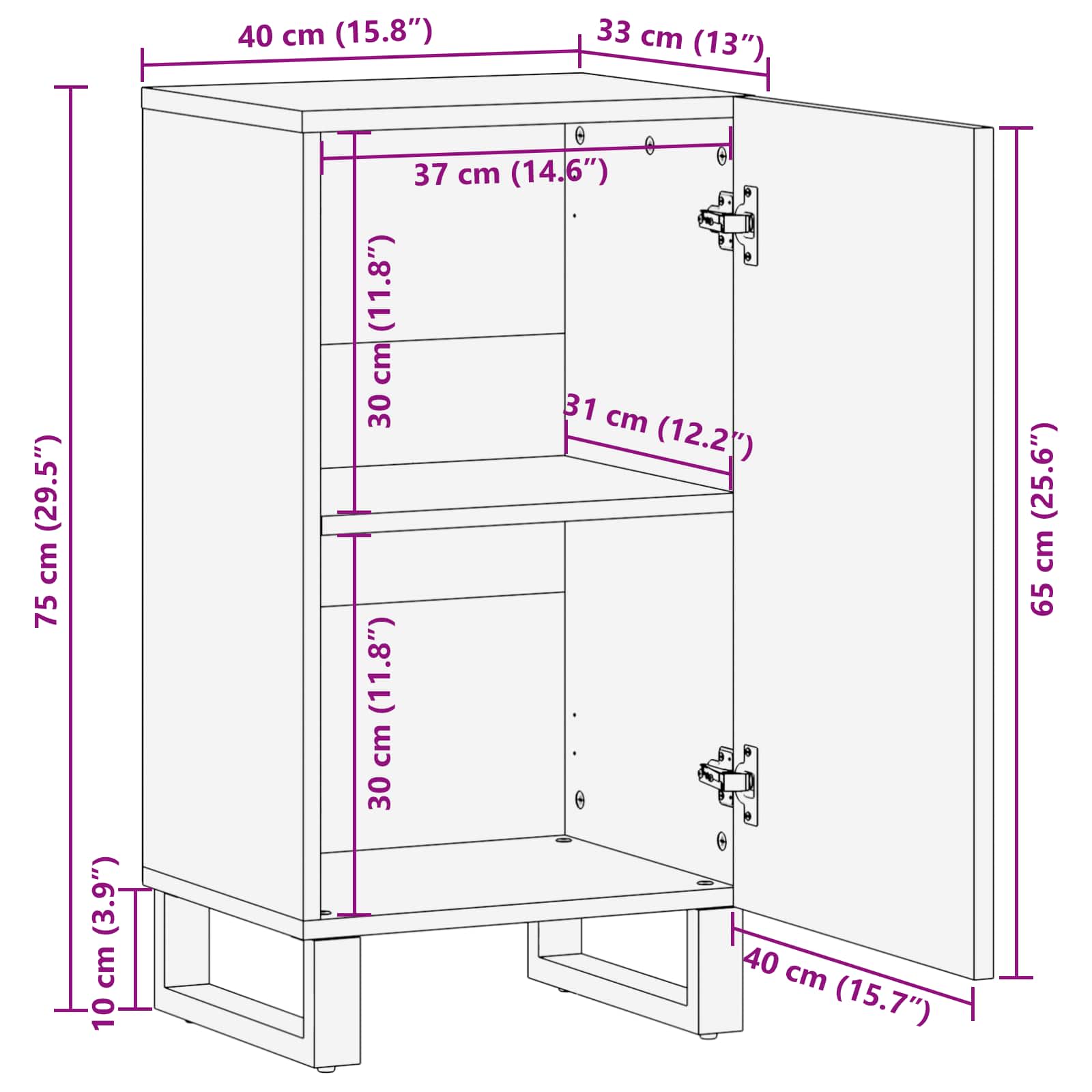 Seitenschrank mit Tür Braun 40 x 33 x 75 cm Massivholz Mango
