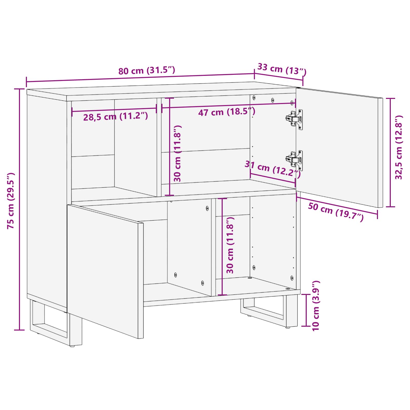 Seitenschrank Braun 80 x 33 x 75 cm Massivholz Mango