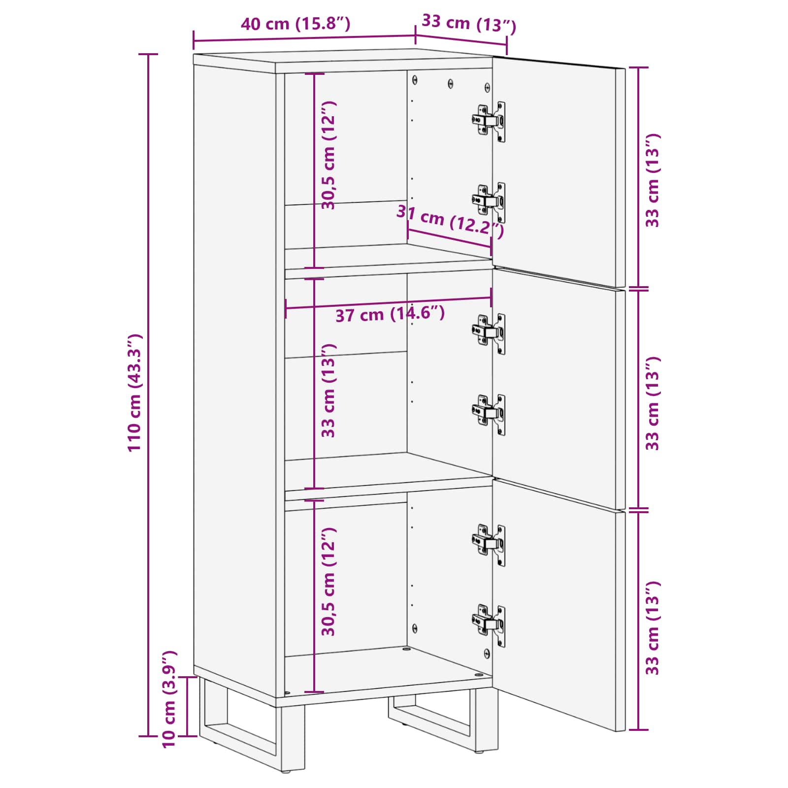 Aufbewahrung Highboard Braun 40 x 33 x 110 cm Massivholz Mango