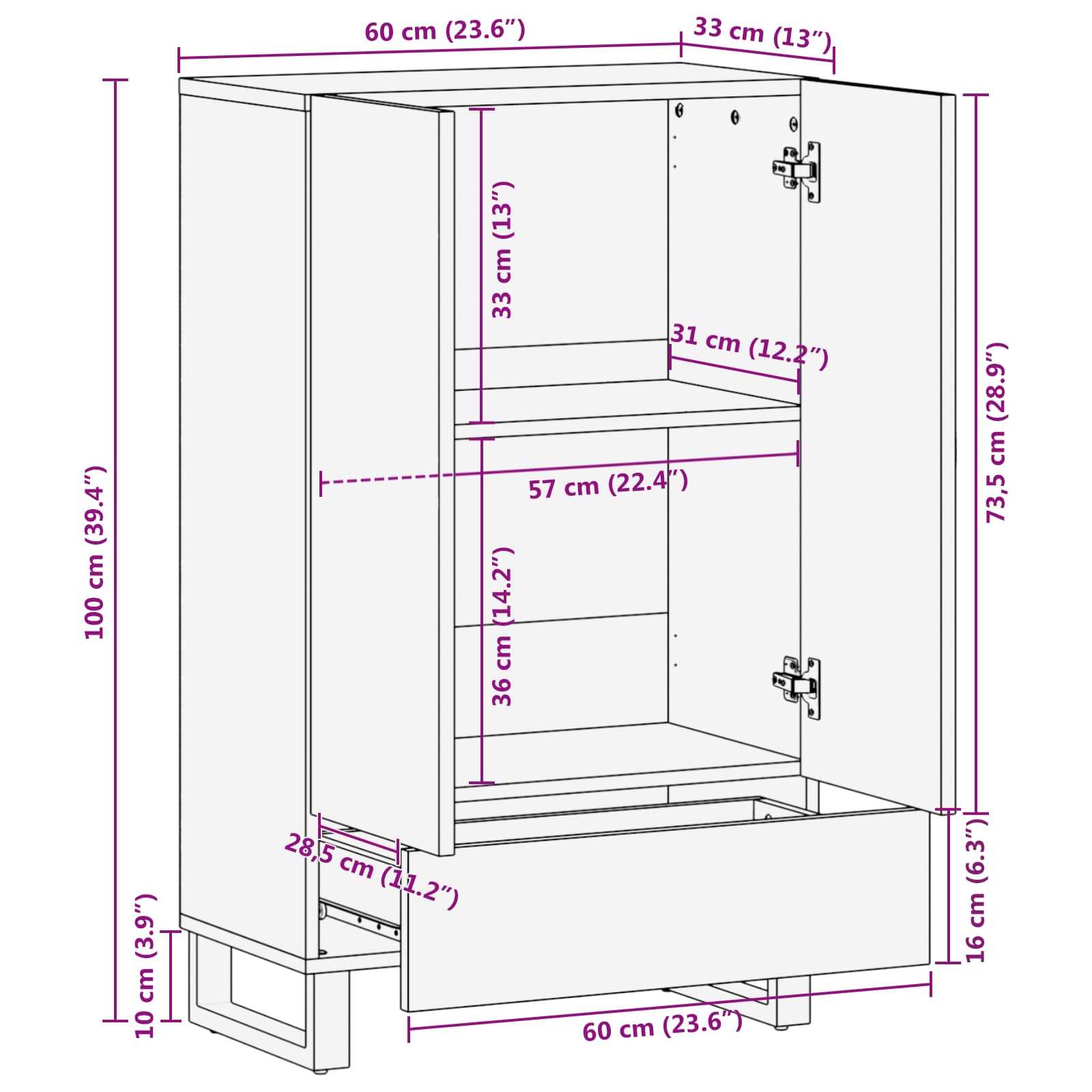 Aufbewahrung Highboard Braun 60 x 33 x 100 cm Massivholz Mango