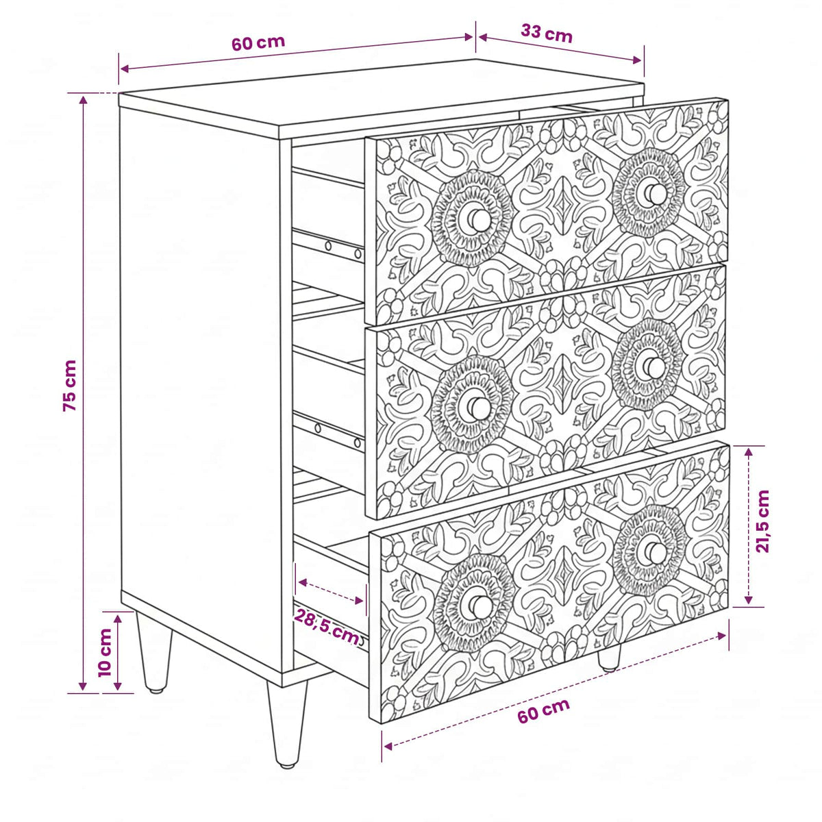 Aufbewahrungs-Sideboard 60 x 33 x 75 cm Massivholz Mango Braun