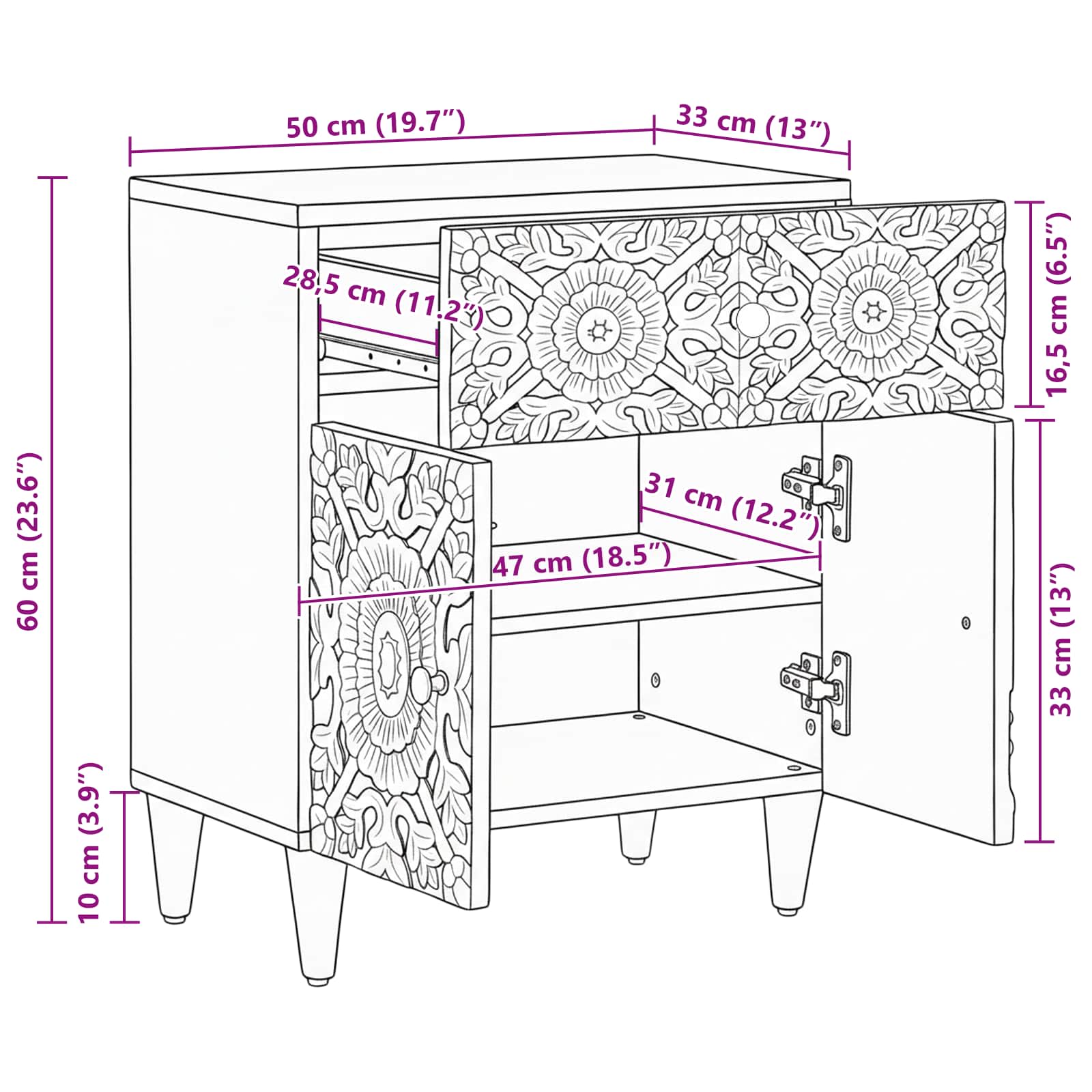 Bettkasten Braun 50 x 33 x 60 cm Massivholz Mango