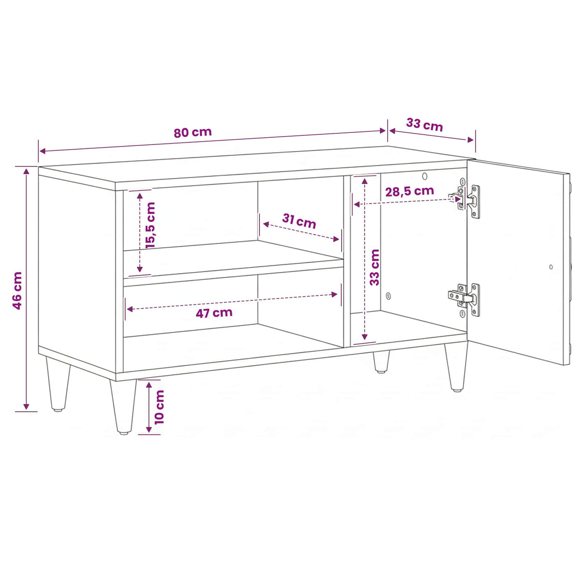 TV-Schränk Braun 80 x 33 x 46 cm Massivholz Mango