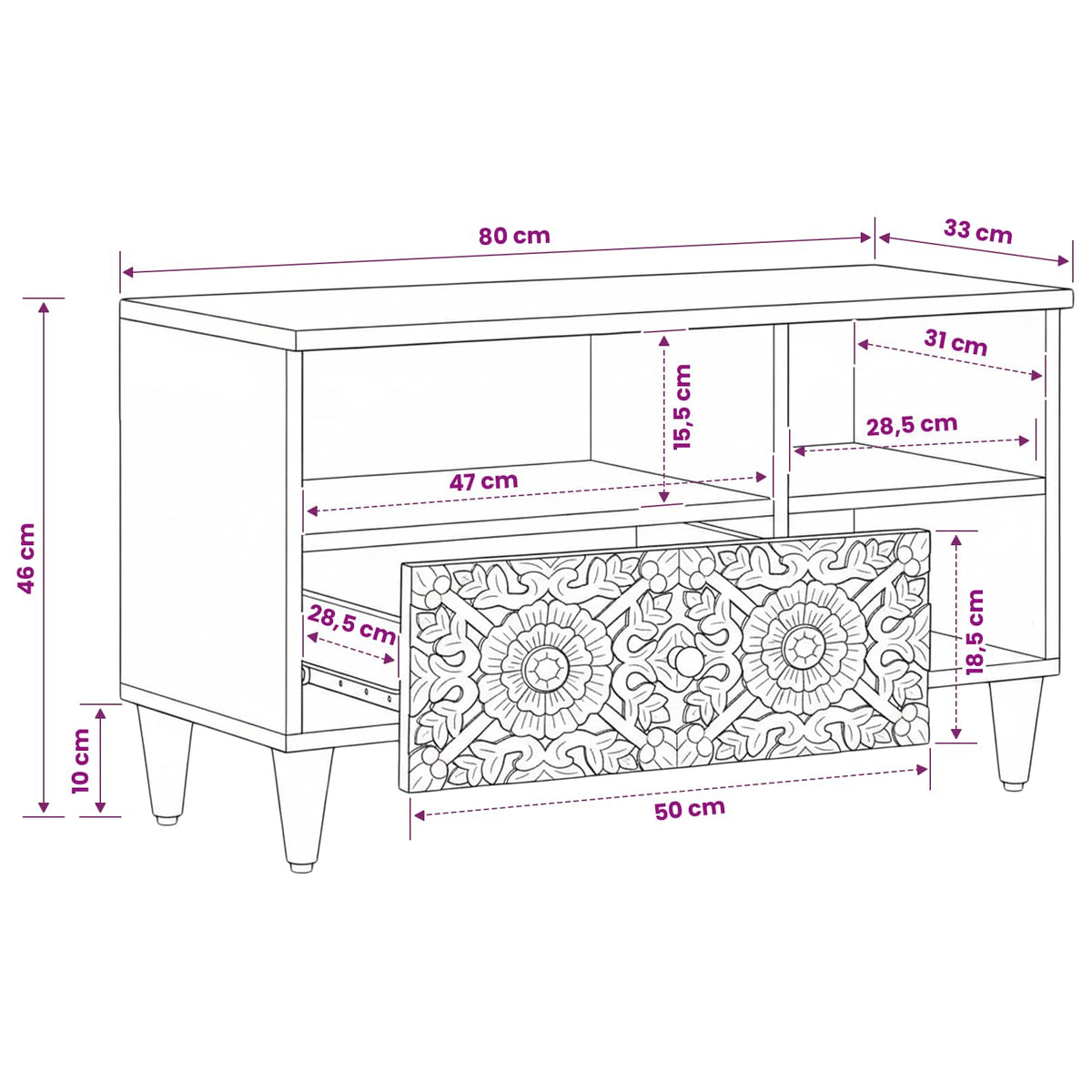 TV-Schränk Braun 80 x 33 x 46 cm Massivholz Mango