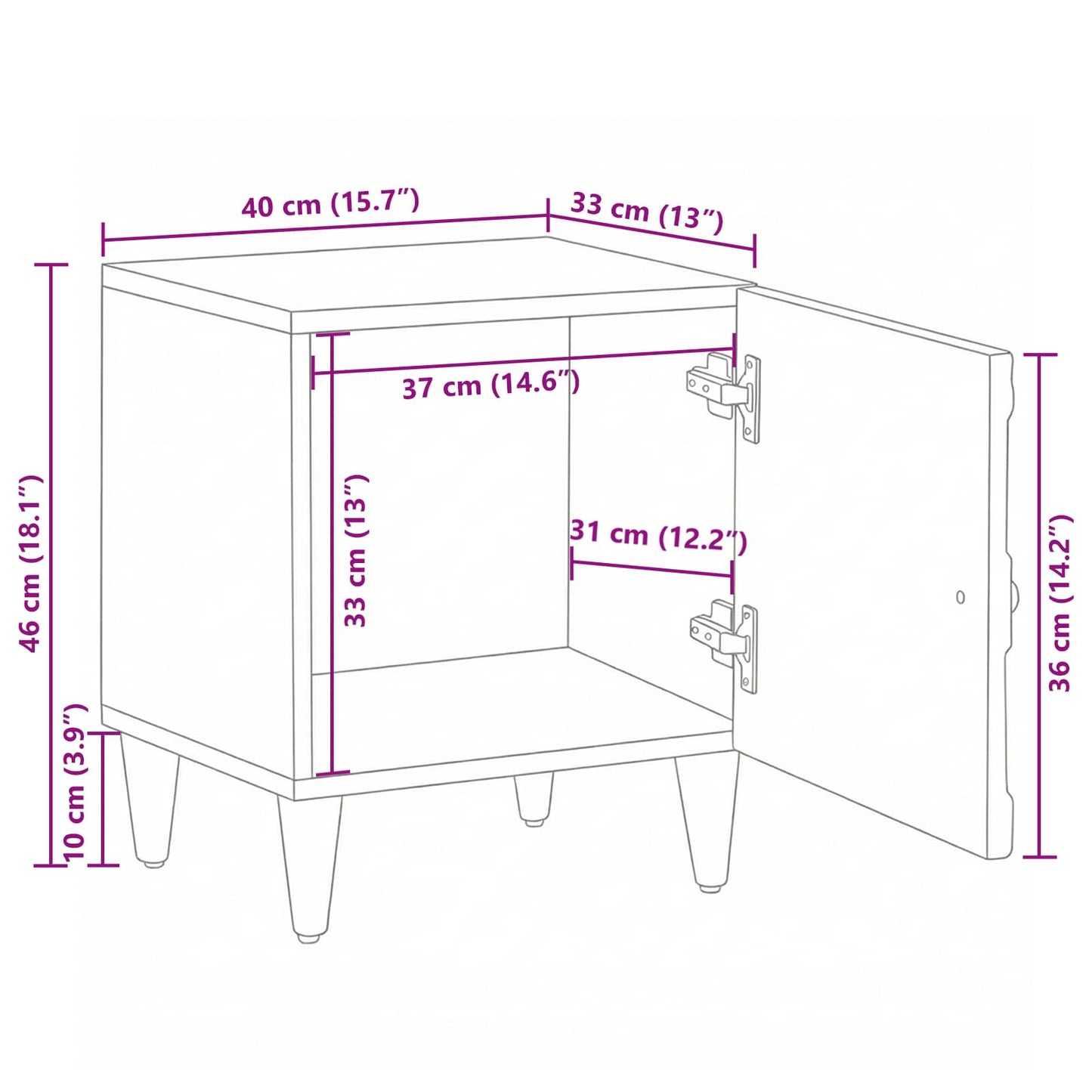 Nachttisch Weiß 40 x 33,5 x 46 cm Massivholz Mango