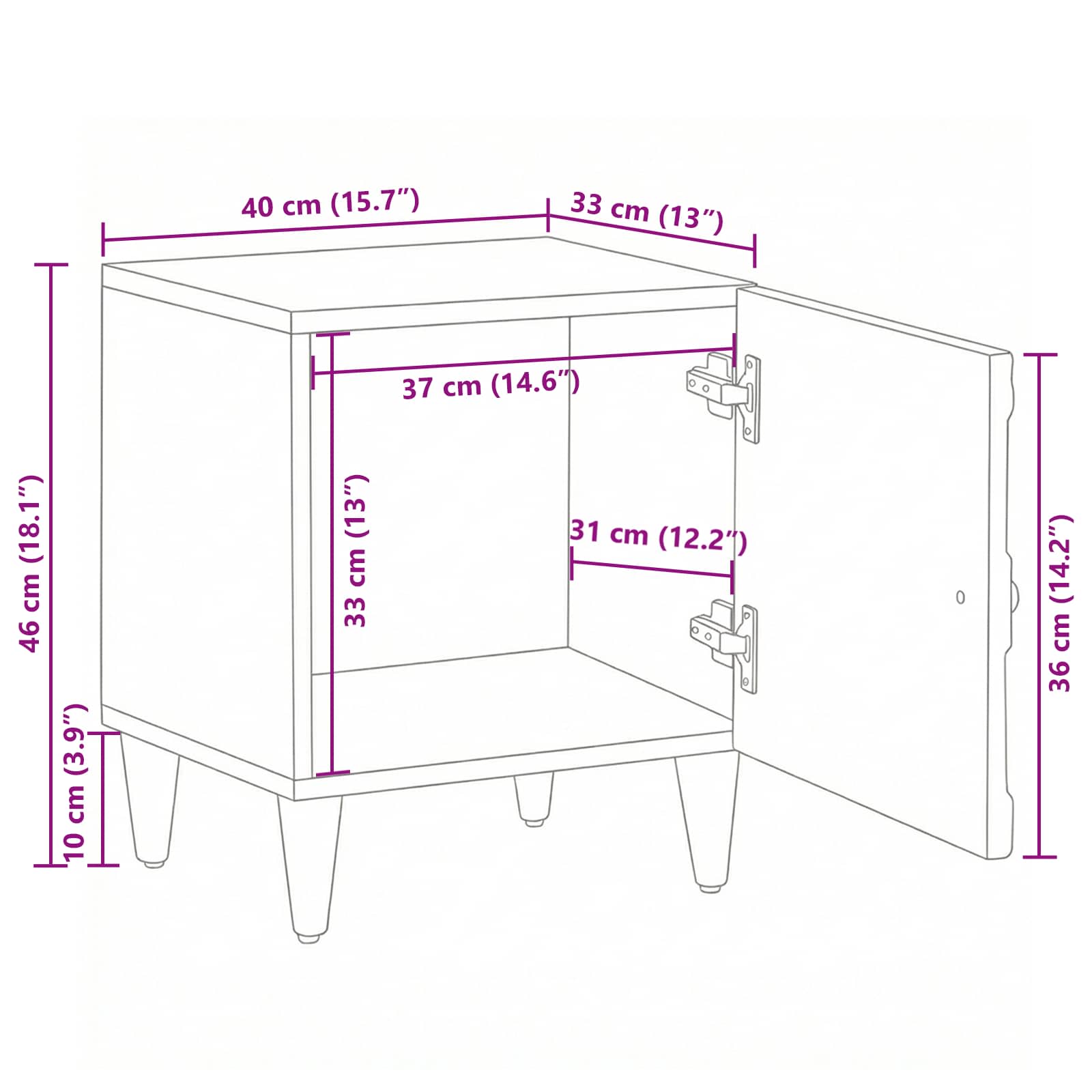 Nachttisch Weiß 40 x 33,5 x 46 cm Massivholz Mango