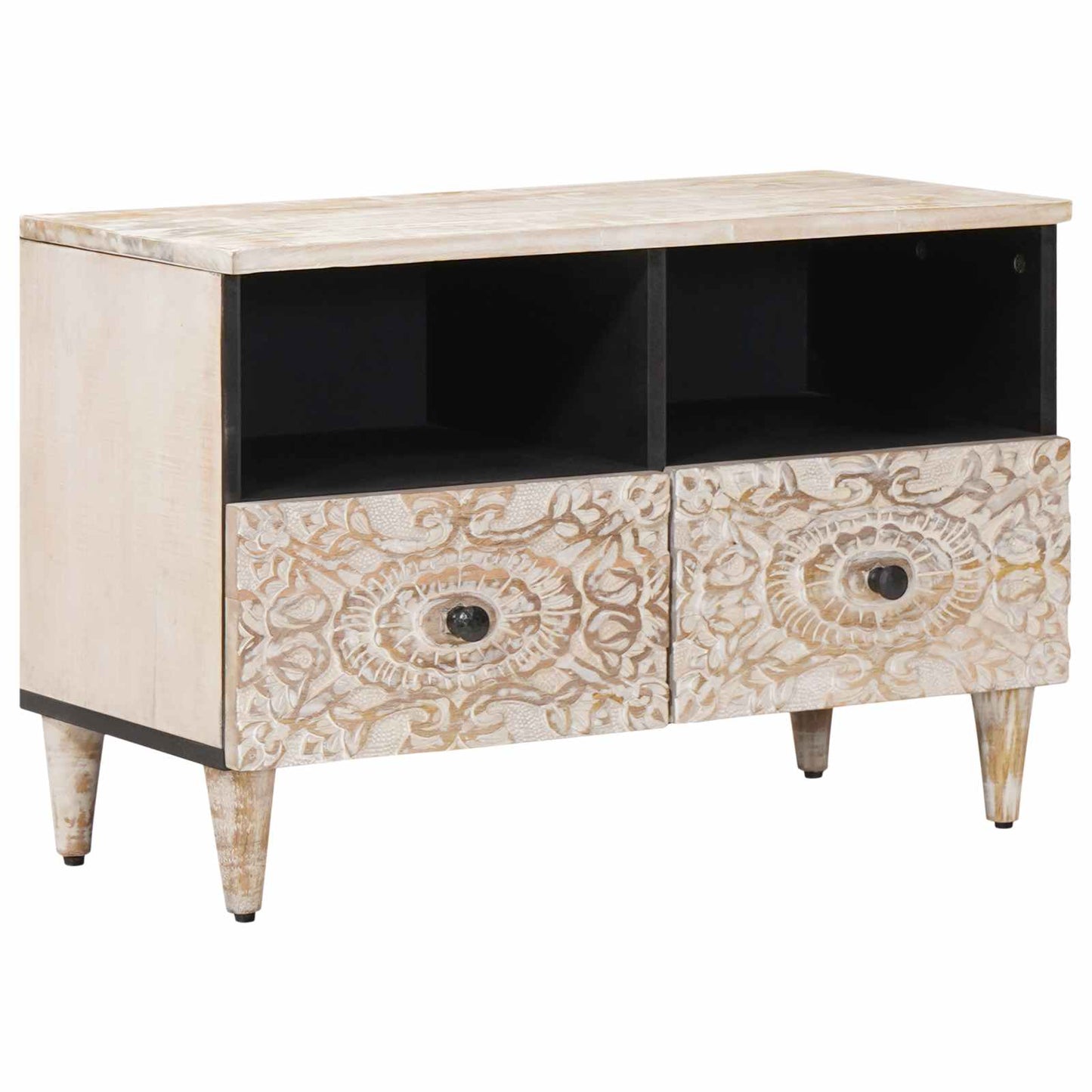 TV-Schränk mit Speicher Weiß 70 x 33,5 x 46 cm Massivholz Mango