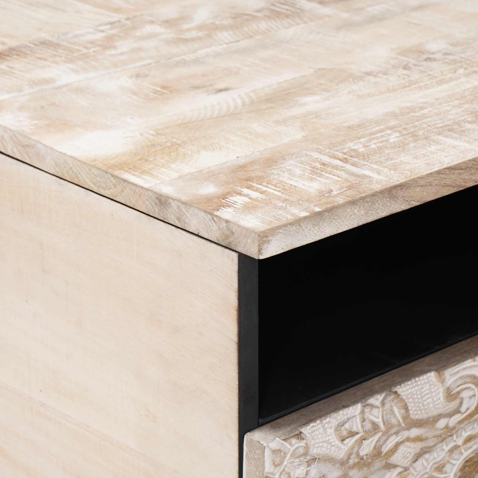 Couchtisch mit Schubladen Weiß 80 x 54 x 40 cm Massivholz Mango