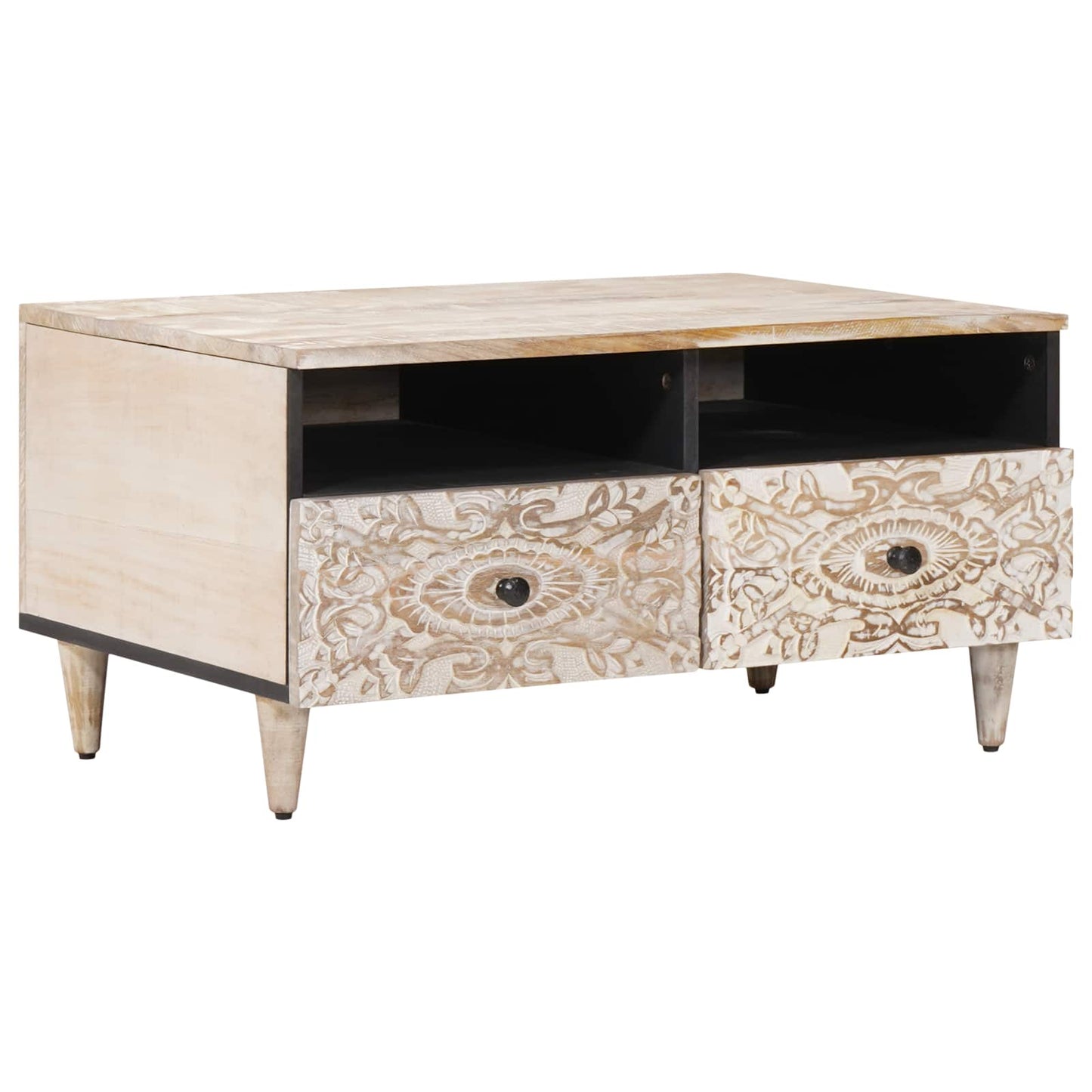 Couchtisch mit Schubladen Weiß 80 x 54 x 40 cm Massivholz Mango