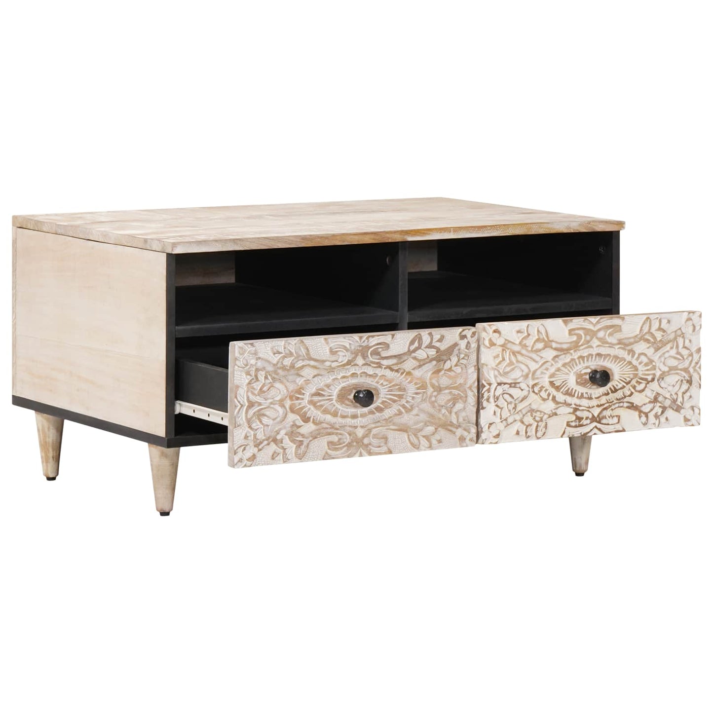 Couchtisch mit Schubladen Weiß 80 x 54 x 40 cm Massivholz Mango
