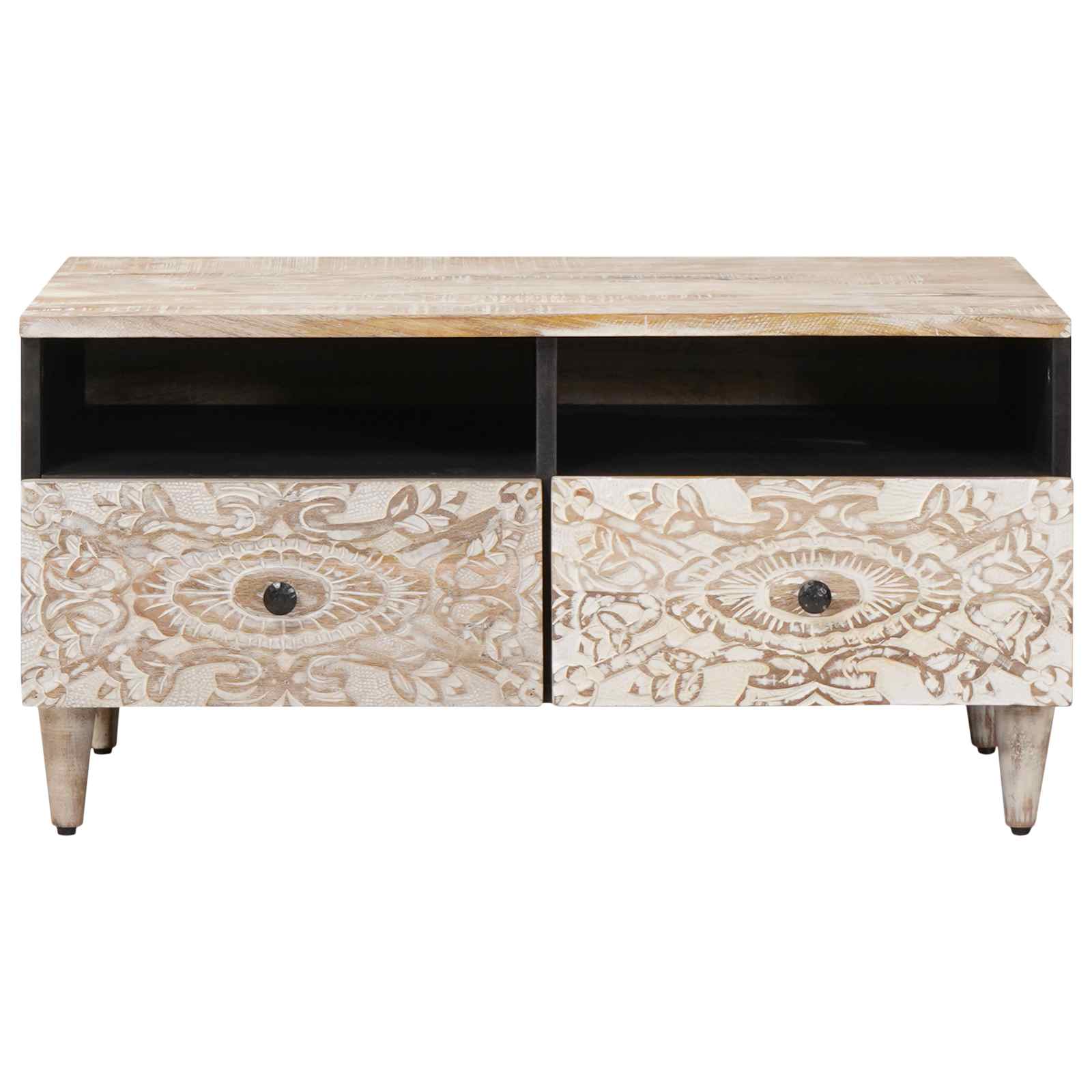 Couchtisch mit Schubladen Weiß 80 x 54 x 40 cm Massivholz Mango