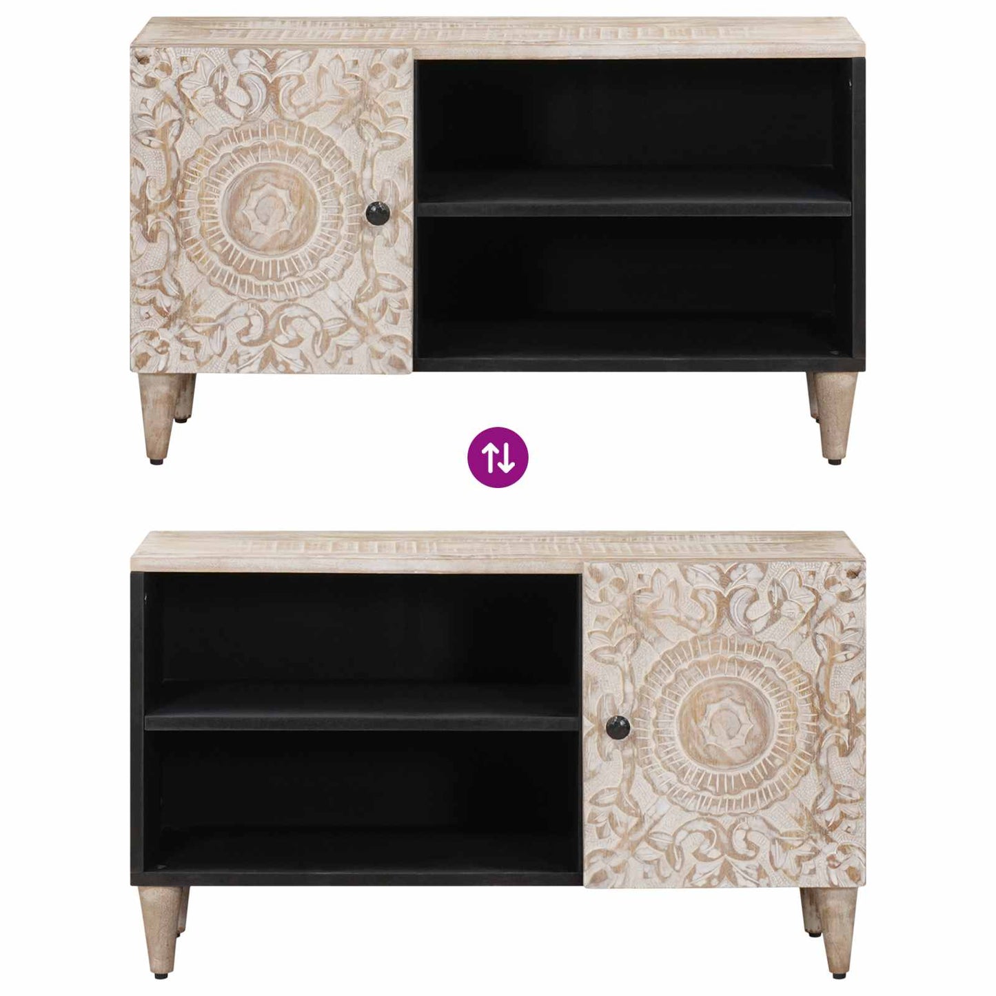 TV-Schränk mit Regal Weiß 80 x 31,5 x 46 cm Massivholz Mango