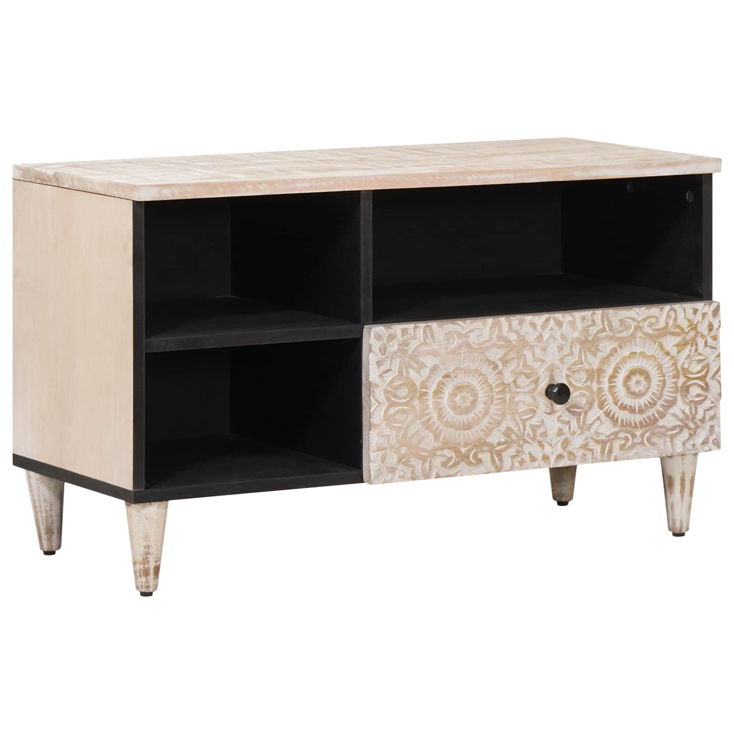 TV-Schränk mit Regal Weiß 80 x 33,5 x 46 cm Massivholz Mango
