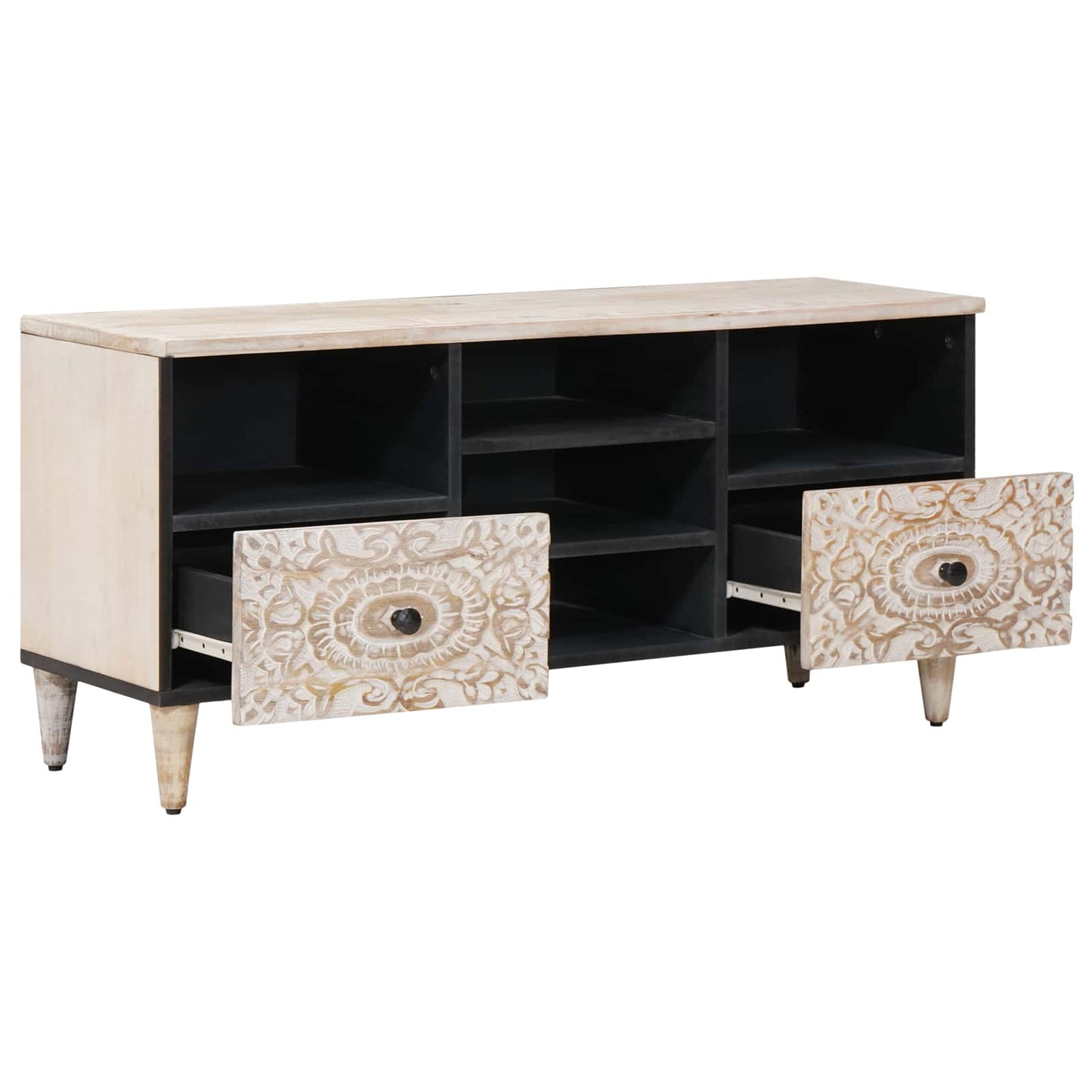TV-Schränk mit Regal Weiß 100 x 33,5 x 46 cm Massivholz Mango