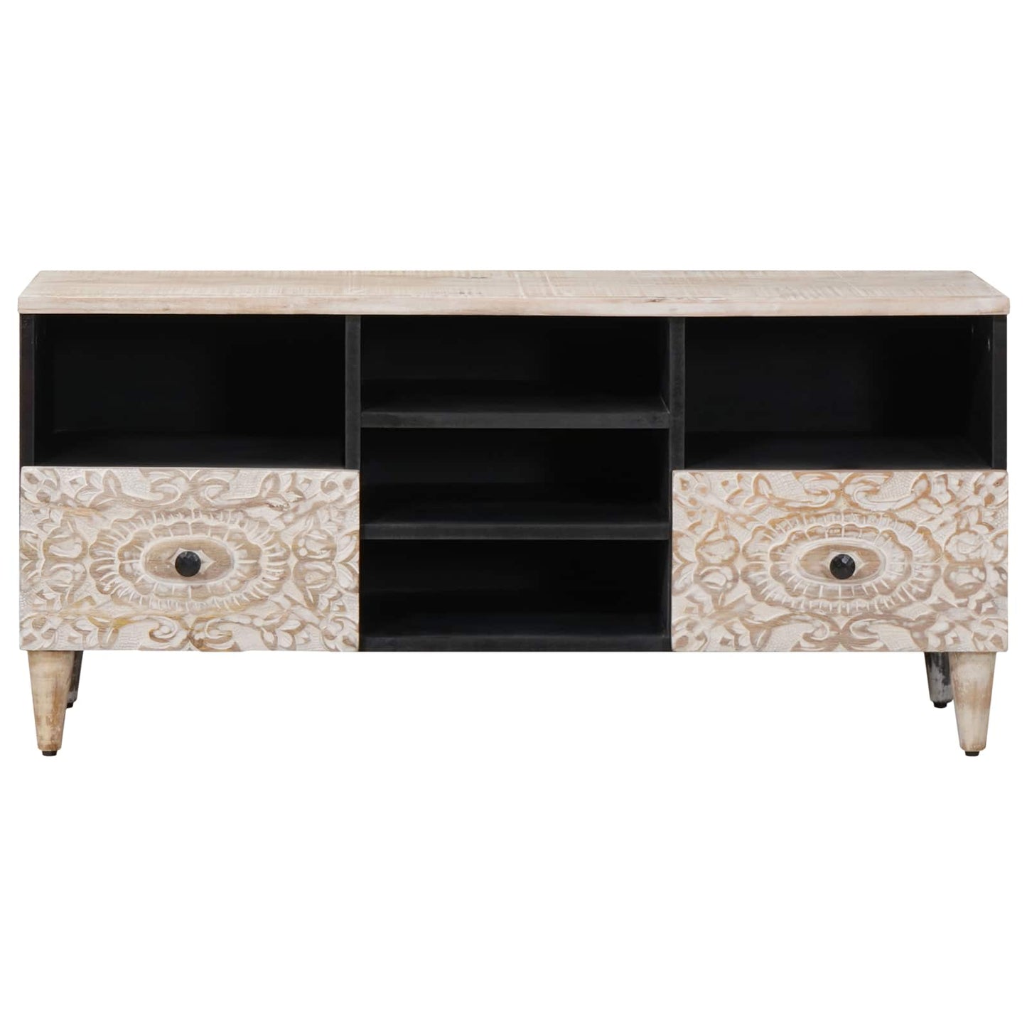 TV-Schränk mit Regal Weiß 100 x 33,5 x 46 cm Massivholz Mango