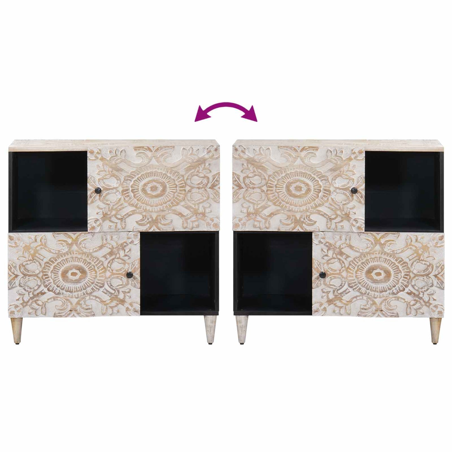 Sideboard mit Speicher Weiß 80 x 33,5 x 75 cm Massivholz Mango